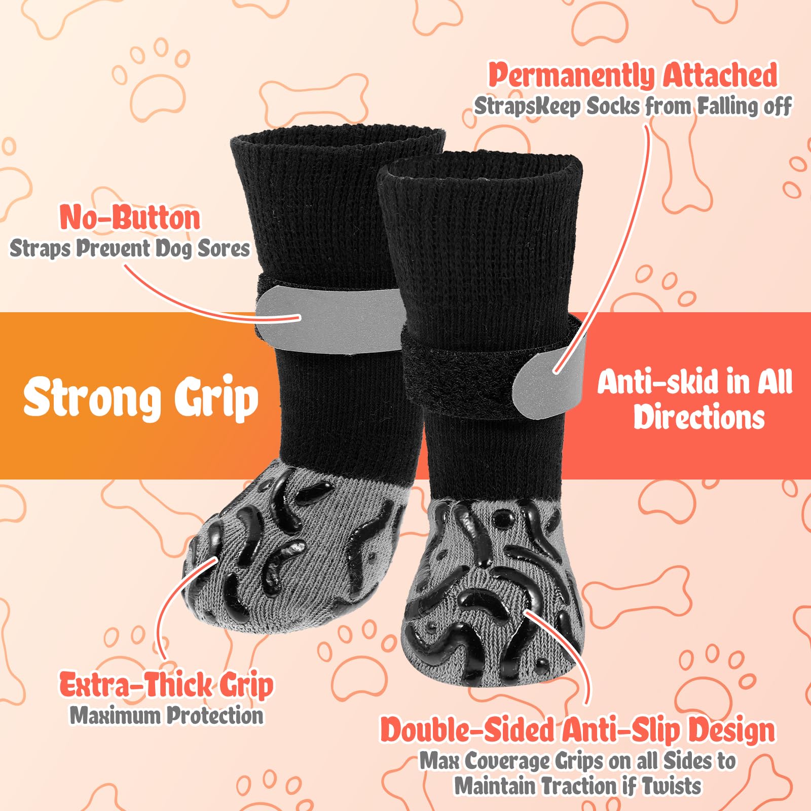 4 Pcs Dog Boots Paw Protector, Dog Socks Paws Stop Licking, Dogs Shoes with Grippers for Hot/Cold Pavement - Image 2