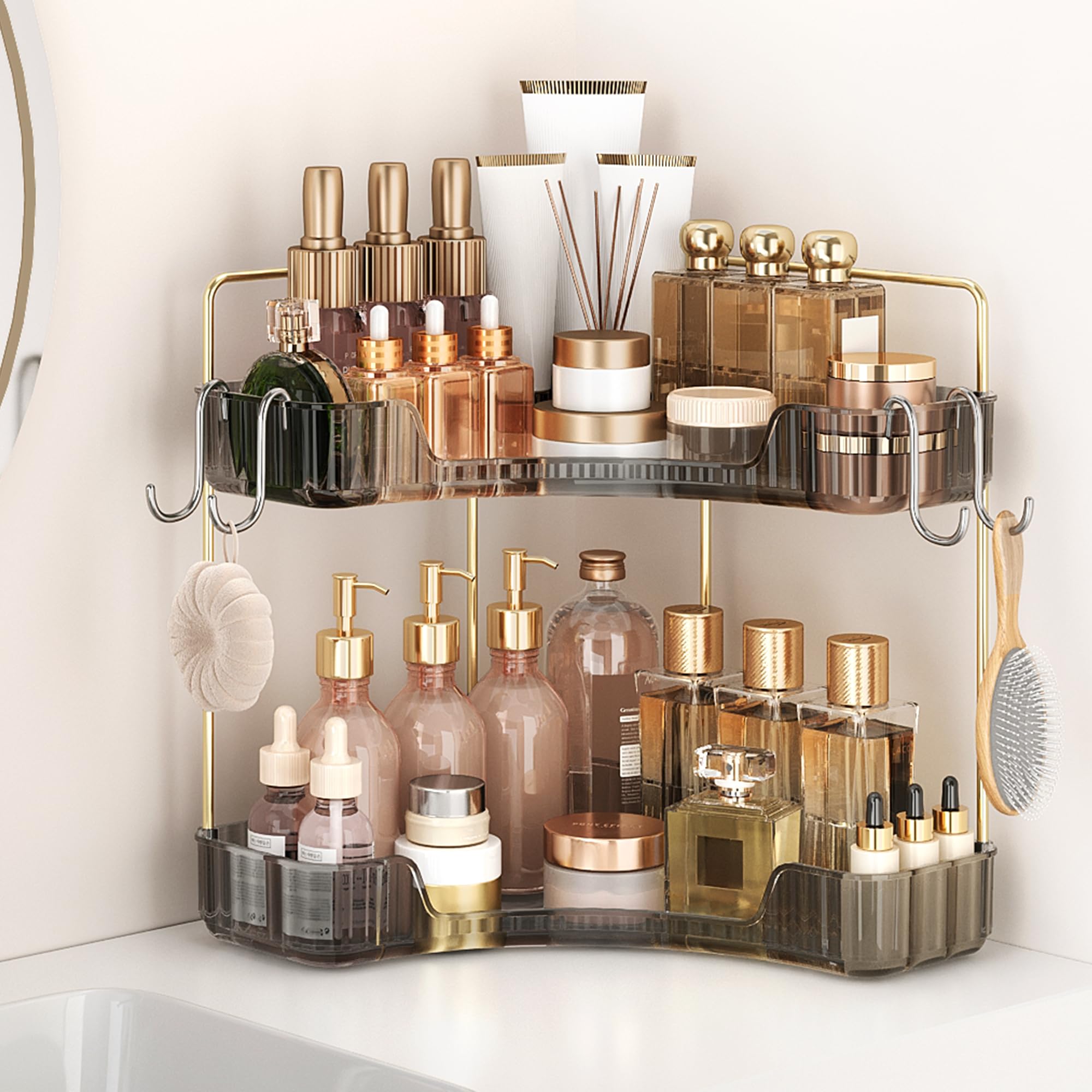 Corner Counter Organizer, 2-Tier Bathroom &amp; Kitchen Storage Tray