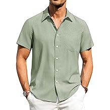 Mens Linen Shirts Short Sleeve Button Down Shirts Wrinkle Free Casual Vacation Beach Summer Tops
