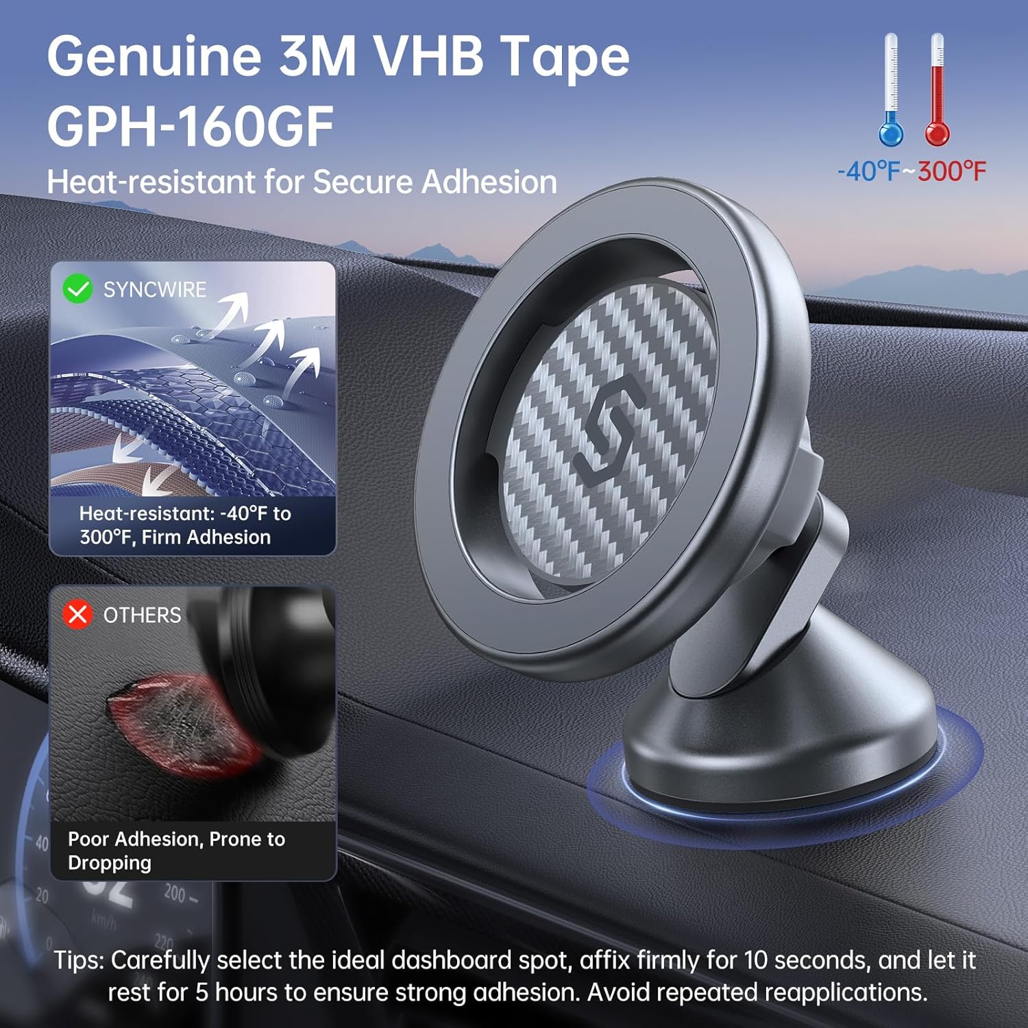 SYNCWIRE for MagSafe Car Mount - Kevlar Material Magnetic Phone Holder for Car Dash,360° Rotation Strong Magnets Car Phone Holder Compatible iPhone 17 Pro Max Air 16 15 14 13, MagSafe Car Accessories