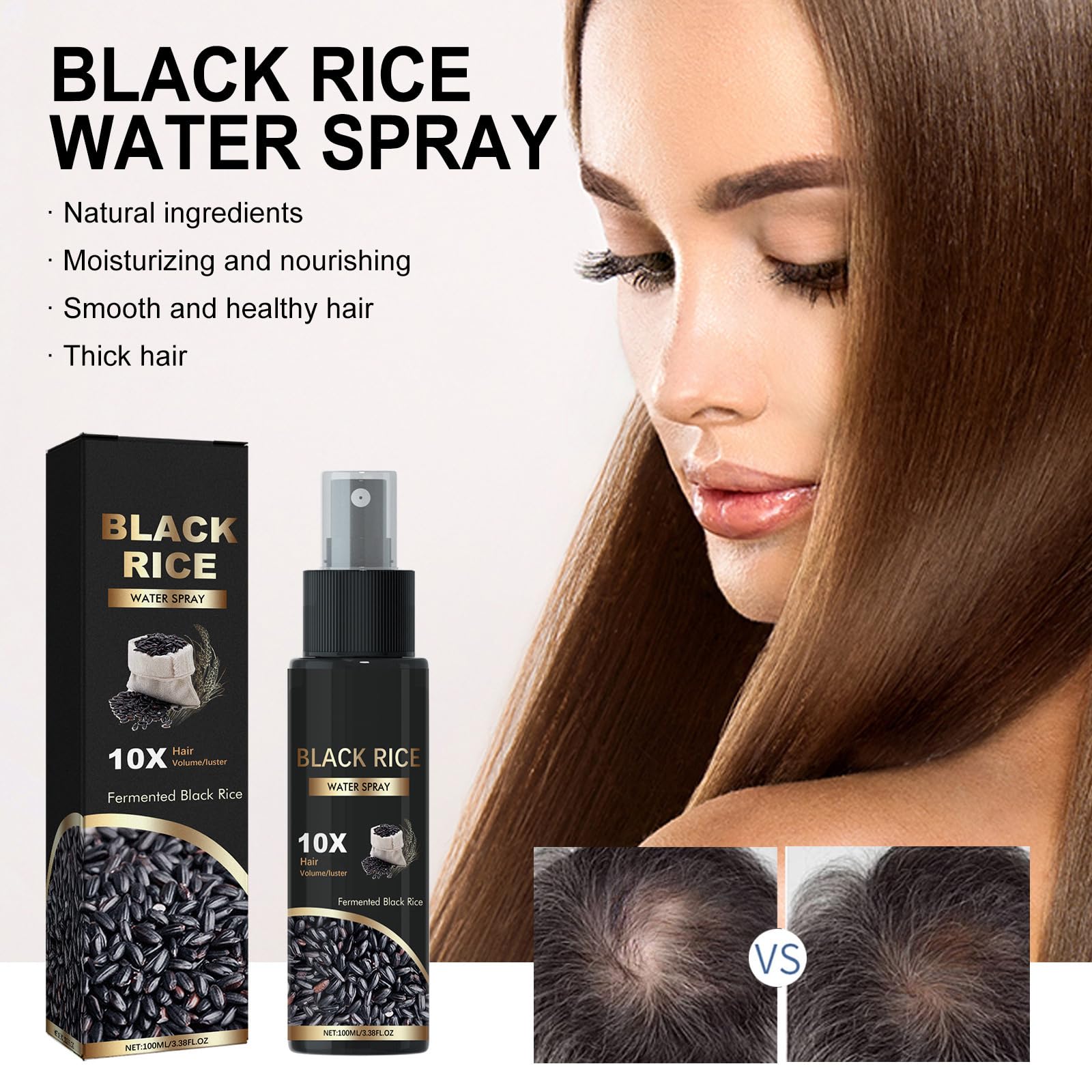 Spray de croissance capillaire à l'eau de riz, après-shampoing hydratant sans rinçage pour des cheveux plus épais et plus forts, spray à l'eau de riz fermentée pour les cheveux abîmés et secs (1pcs)