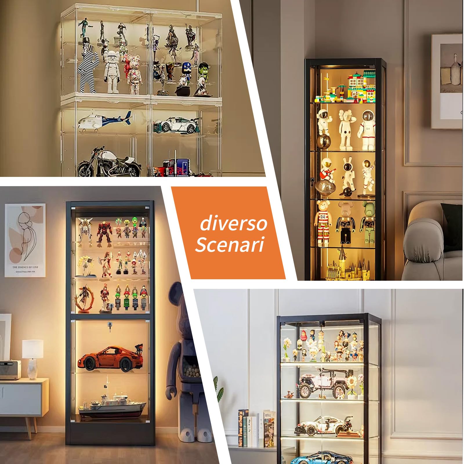 Vetrina Espositiva Per Collezionismo,Vetrina multifunzionale in bambù, Design Della Porta dell'armadio a Ribalta,Vetrinetta Espositiva per Uffici, Camere da Letto, Soggiorni