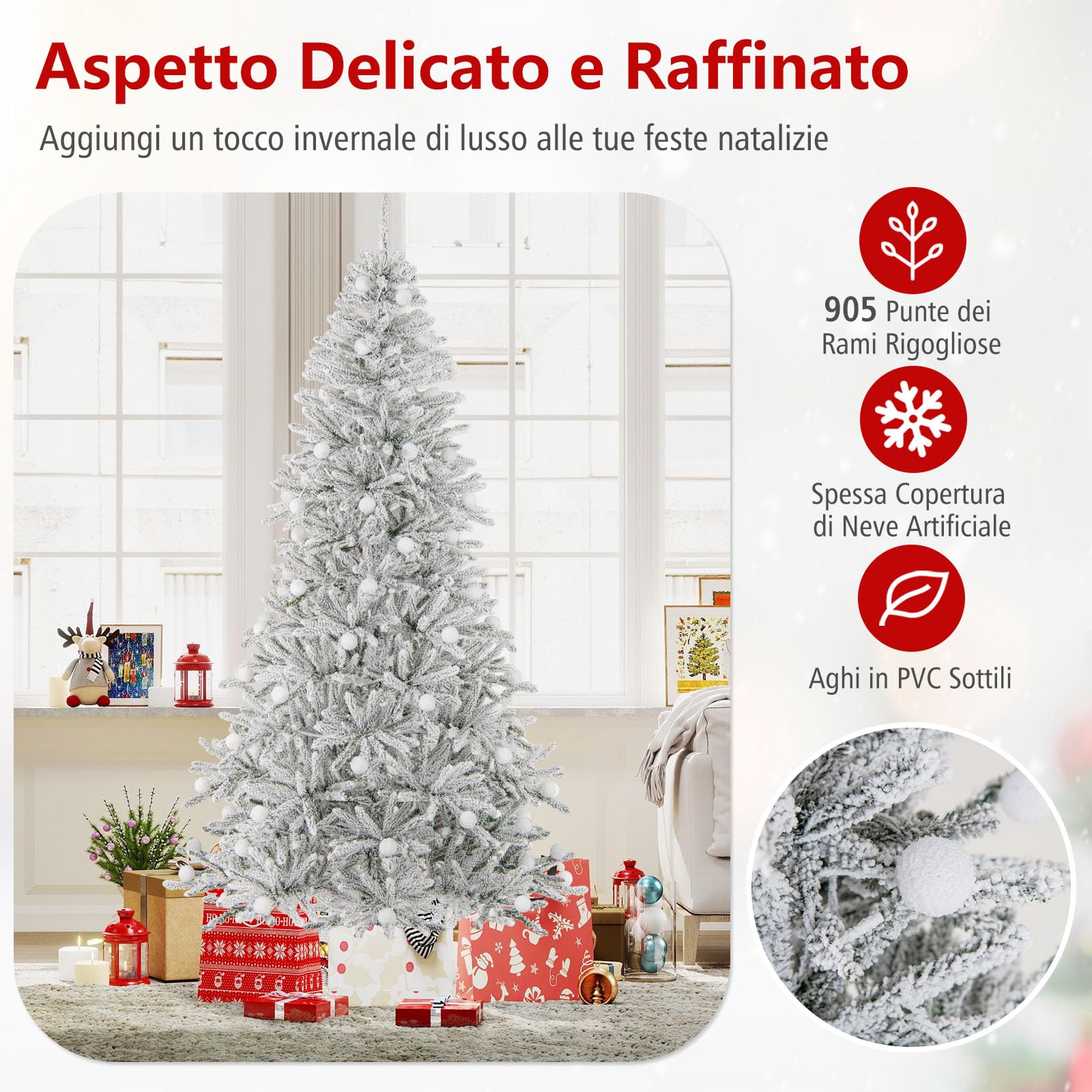 RELAX4LIFE Árbol de Navidad Nevado con 250/350 Luces LED Blancas Cálidas, 3 Modos de Iluminación, 637/905 Ramas, Control Remoto, Árbol de Navidad Plegable para Hogar, Oficina, Fiesta (210 cm)
