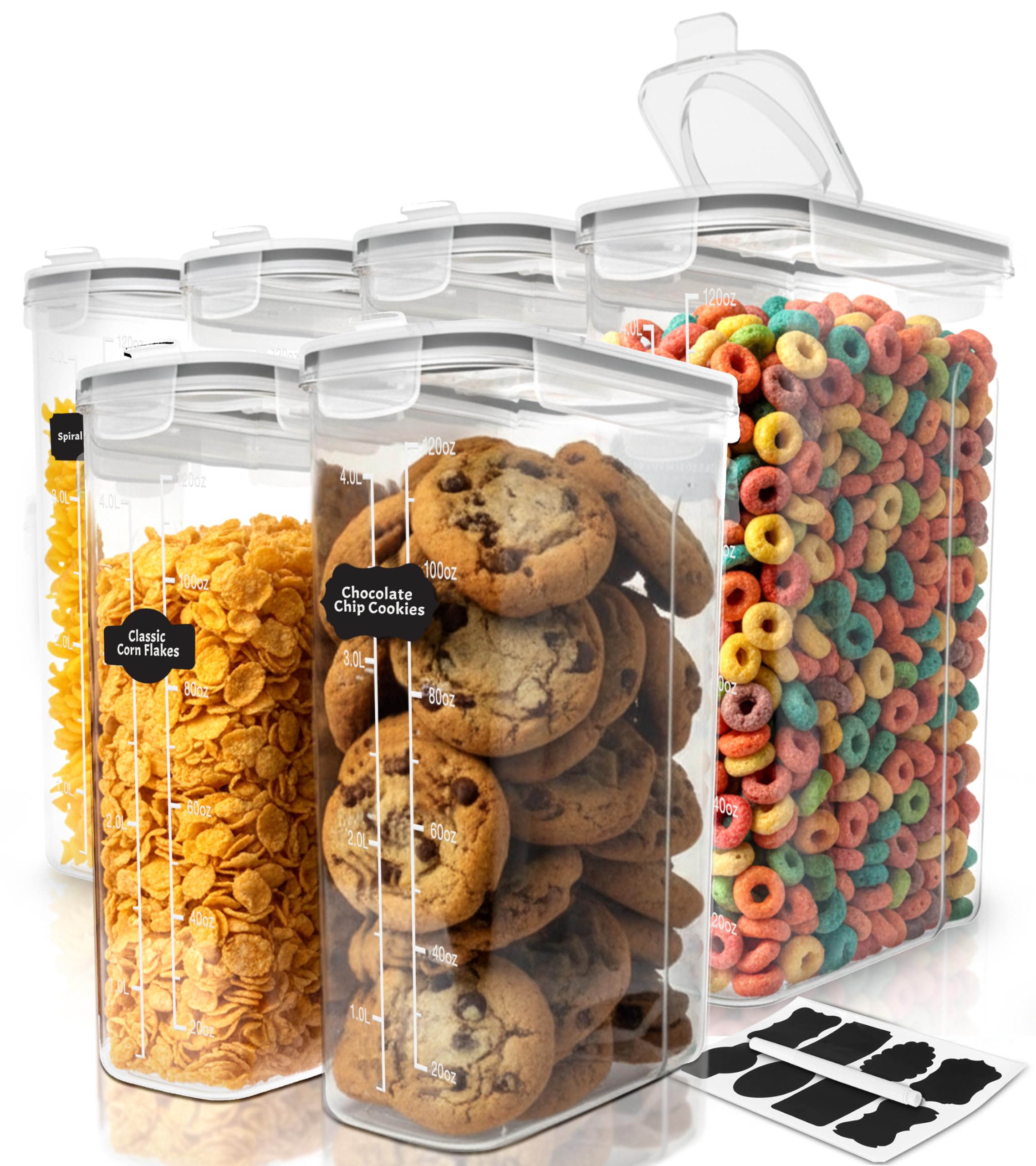 Utopia Kitchen Cereal Containers Storage Set – 6 Pack 4L(135.2 oz) Airtight Food Storage Containers with Lids, BPA-Free Cereal Dispensers for Pantry Organization and Storage (Clear)