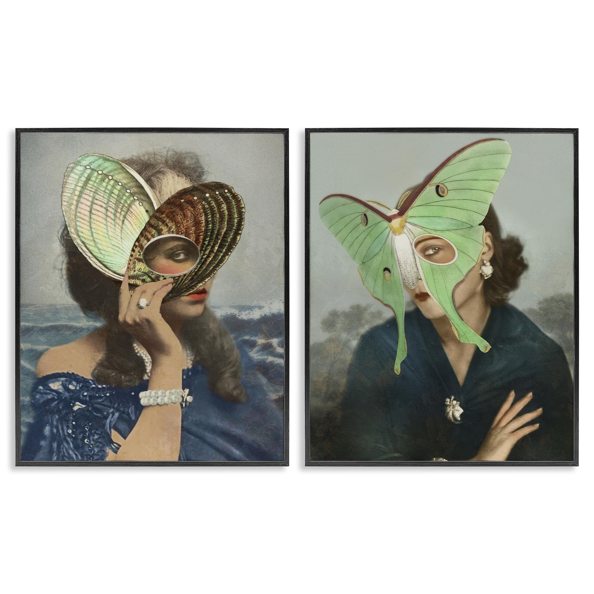 Stupell Industries Women's Midnight Black (Textured) Naturalist Portraits, 24 X 30 Inch Framed Giclée Print Set