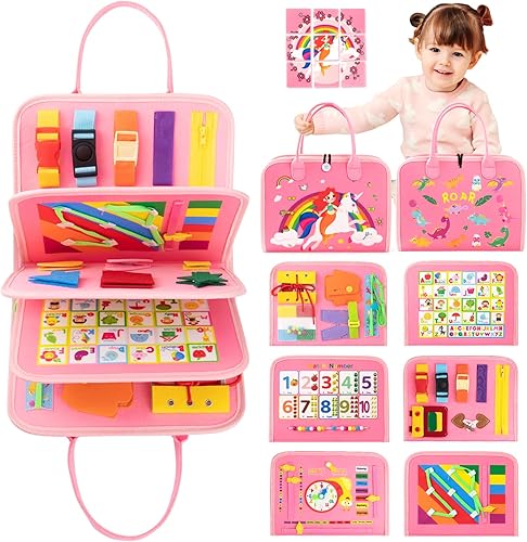 Aukful Tablero ocupado, libros de actividades de múltiples temas para bebés, libros de fieltro ocupados para niños pequeños, juguete sensorial de