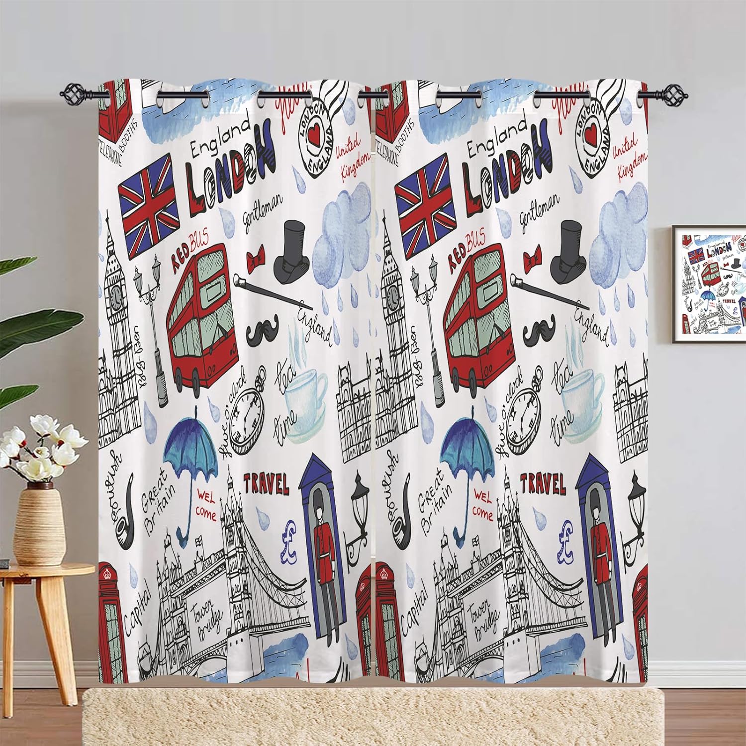 ANHOPE London Eyelet Curtains 80 Blackout Room Darkening Curtains with