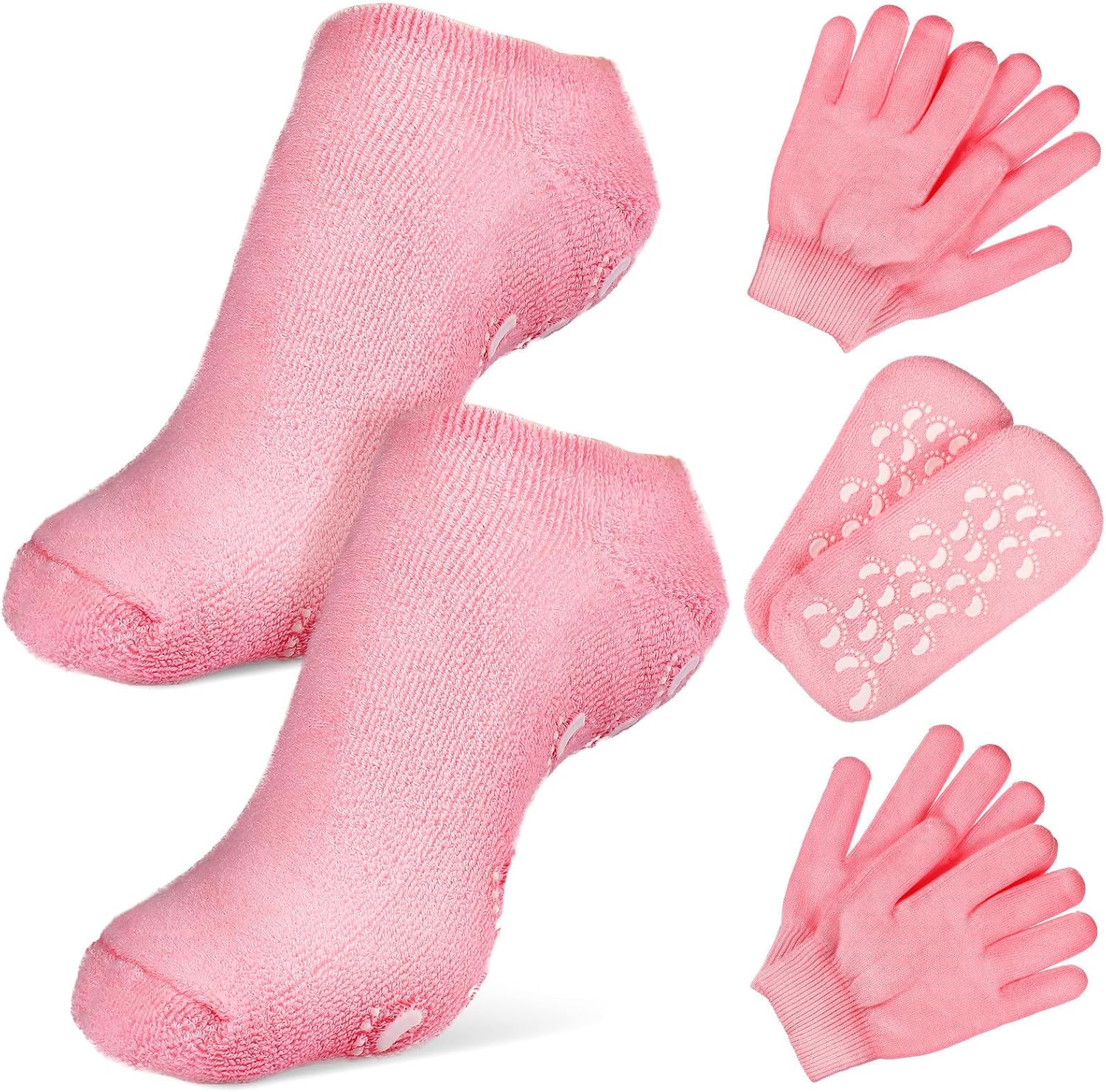 2 Sets Pink Cotton Moisturizing Socks and Gloves Set