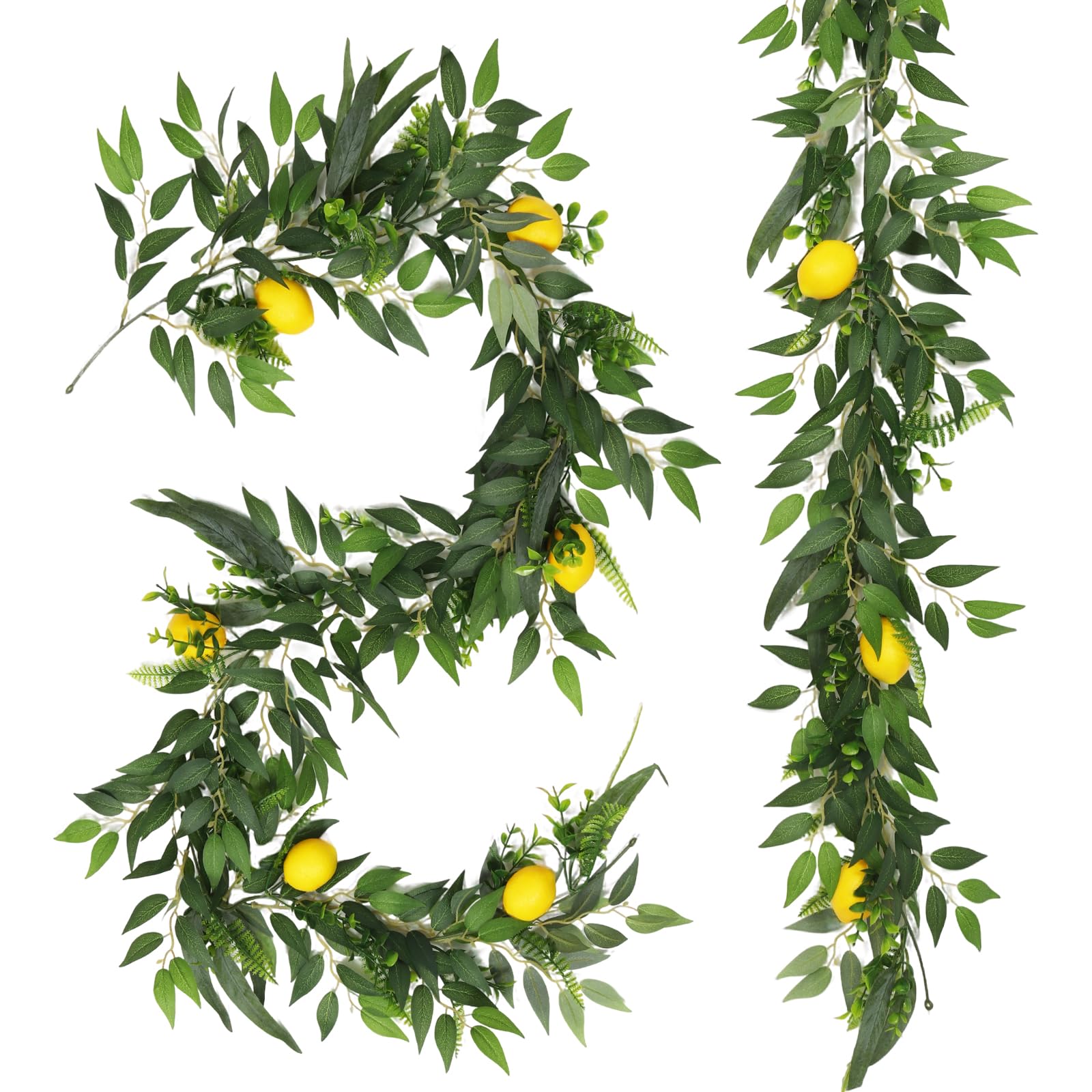 RECUTMS 2Pcs Artificial Ivy Vines with Lemon&amp;Willow&amp;Eucalyptus&amp;Fern 5.9Ft