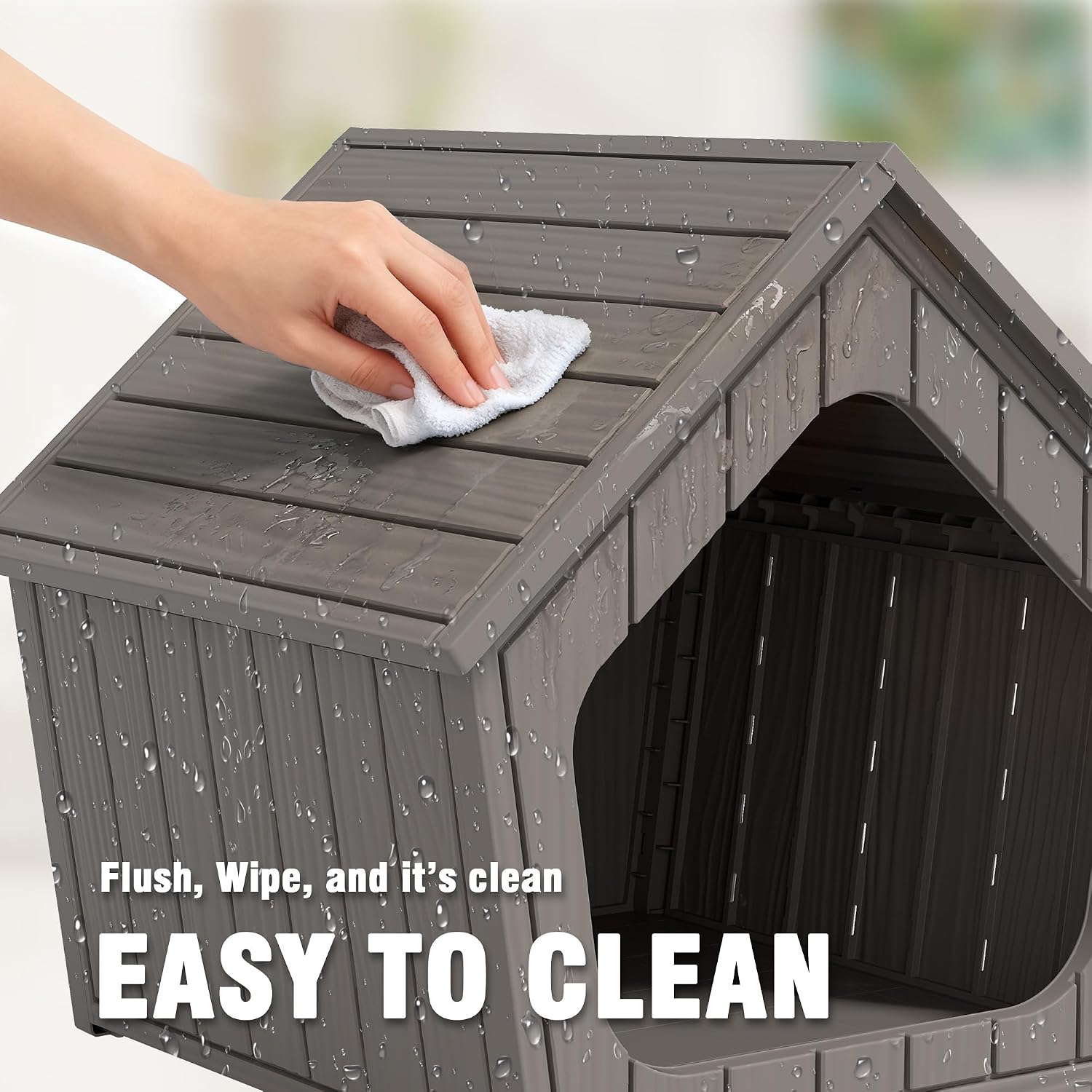 Outdoor Cat House Weatherproof, Plastic Cat House with Wide Entry, Feral Cat Shelter for Porch, Garden, Backyards, Garage, Neighborhood, Indoor(Gray)