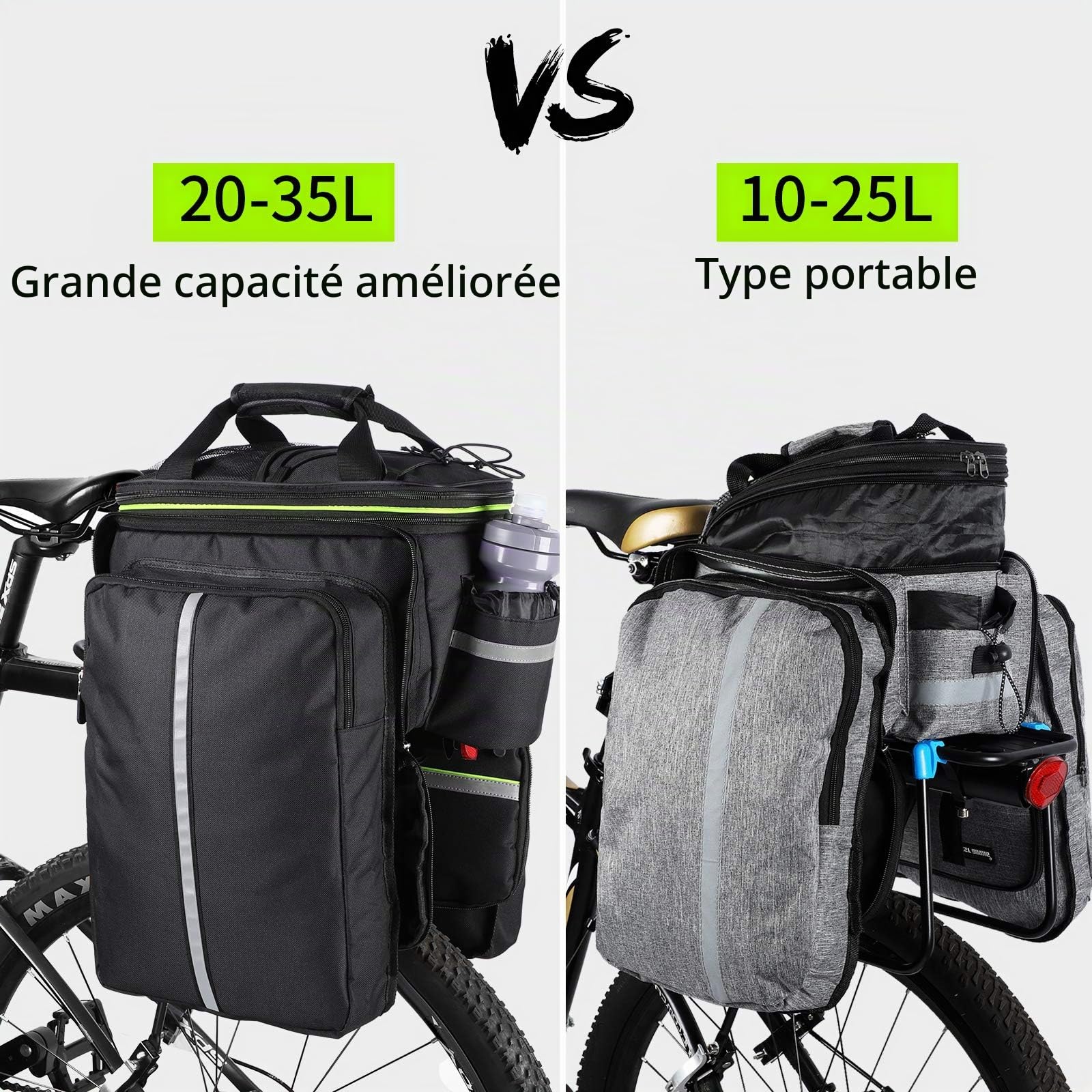 WESTGIRL Sacoche de vélo de 25 L, étanche, durable, pour siège arrière de vélo, porte-bagages, sac à dos de voyage, sac à bandoulière avec bandoulière réglable