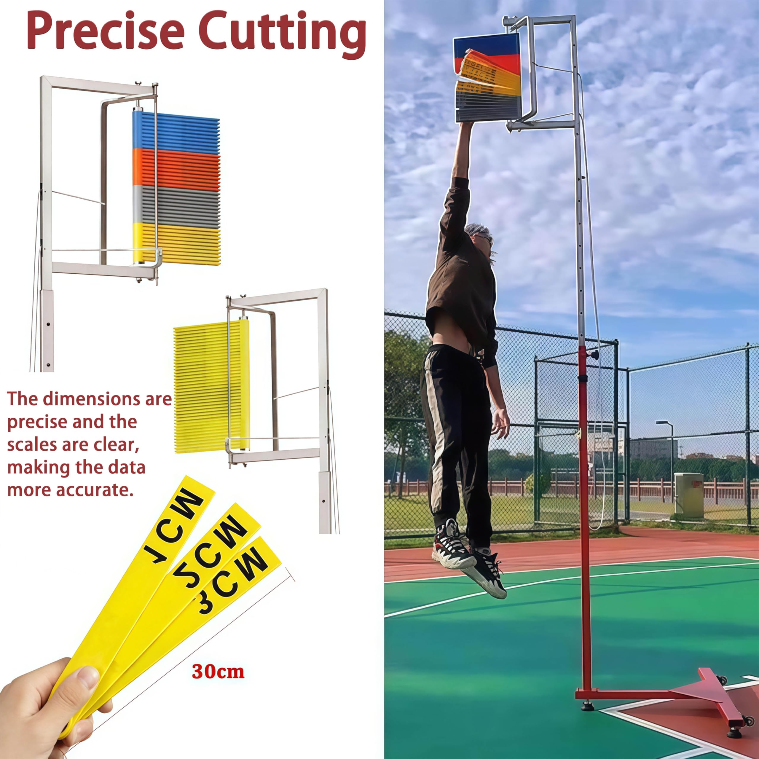 Sprungmessgerät Tester, Bodenstehender Vertikaler Sprungtester mit Teleskop-Reset-Stange für Sporttraining und Leistungsverbesserung