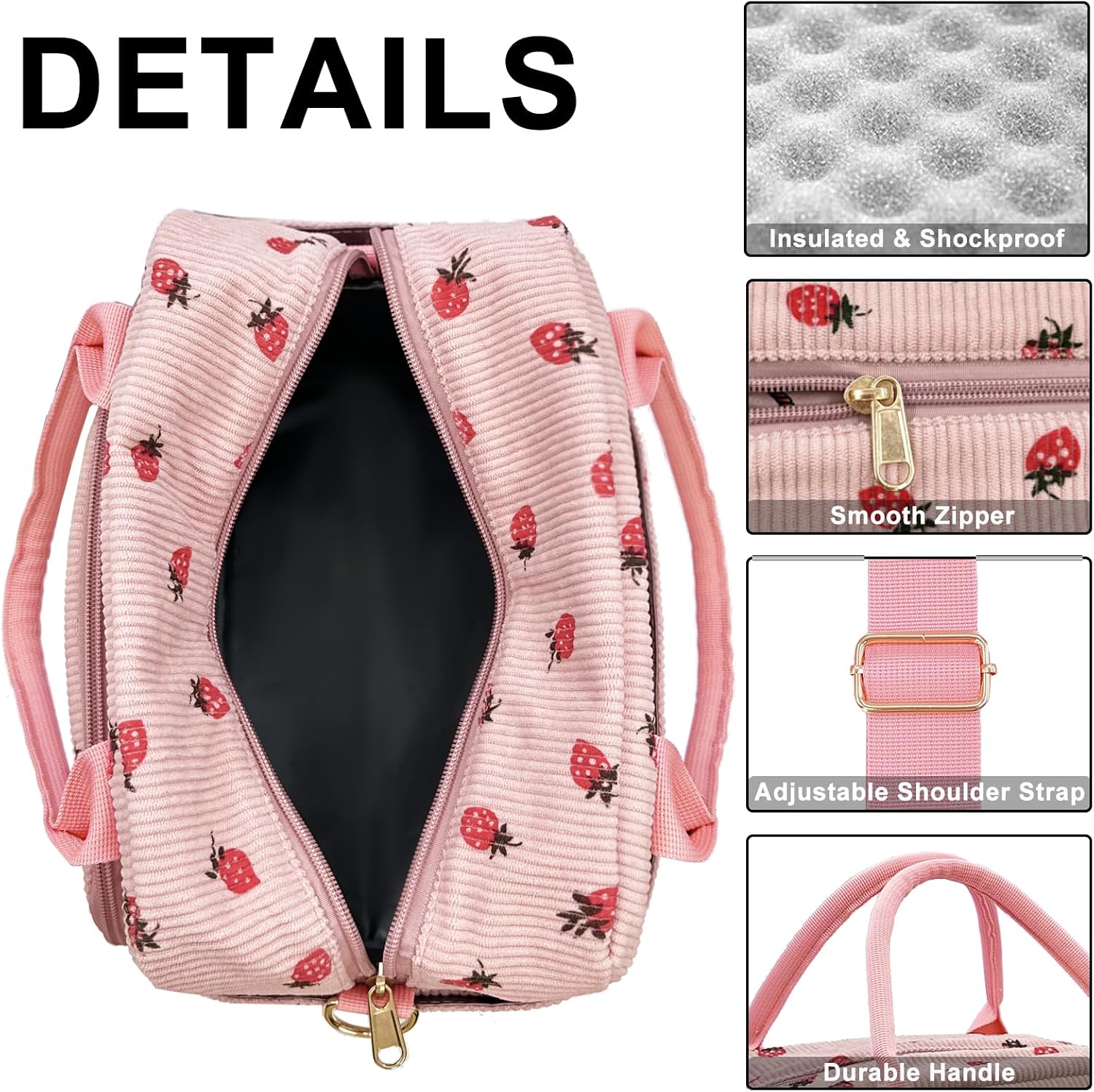 Beurlike Insulated Lunch Bag for Women Men Large Corduroy Cute Portable Leakproof Reusable Cooler Tote Lunch Bags for Work Picnic Beach(Strawberry Pink)