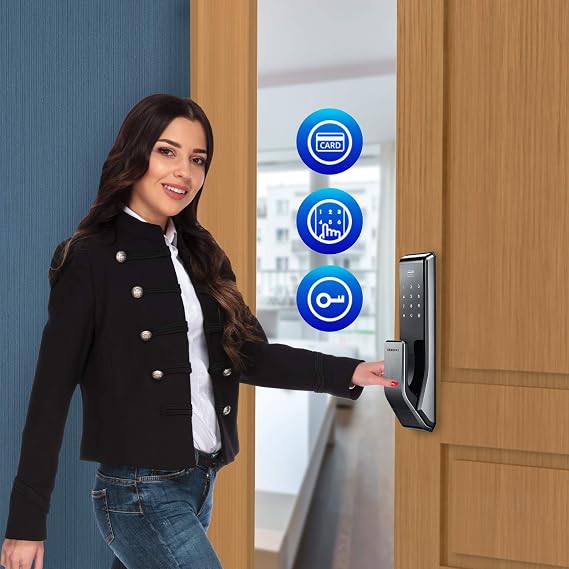 Samsung SHS-P717-LMK Push Pull Touchscreen Digital Door Lock, Code and RFID Entry, Small Mortise (AML-220)