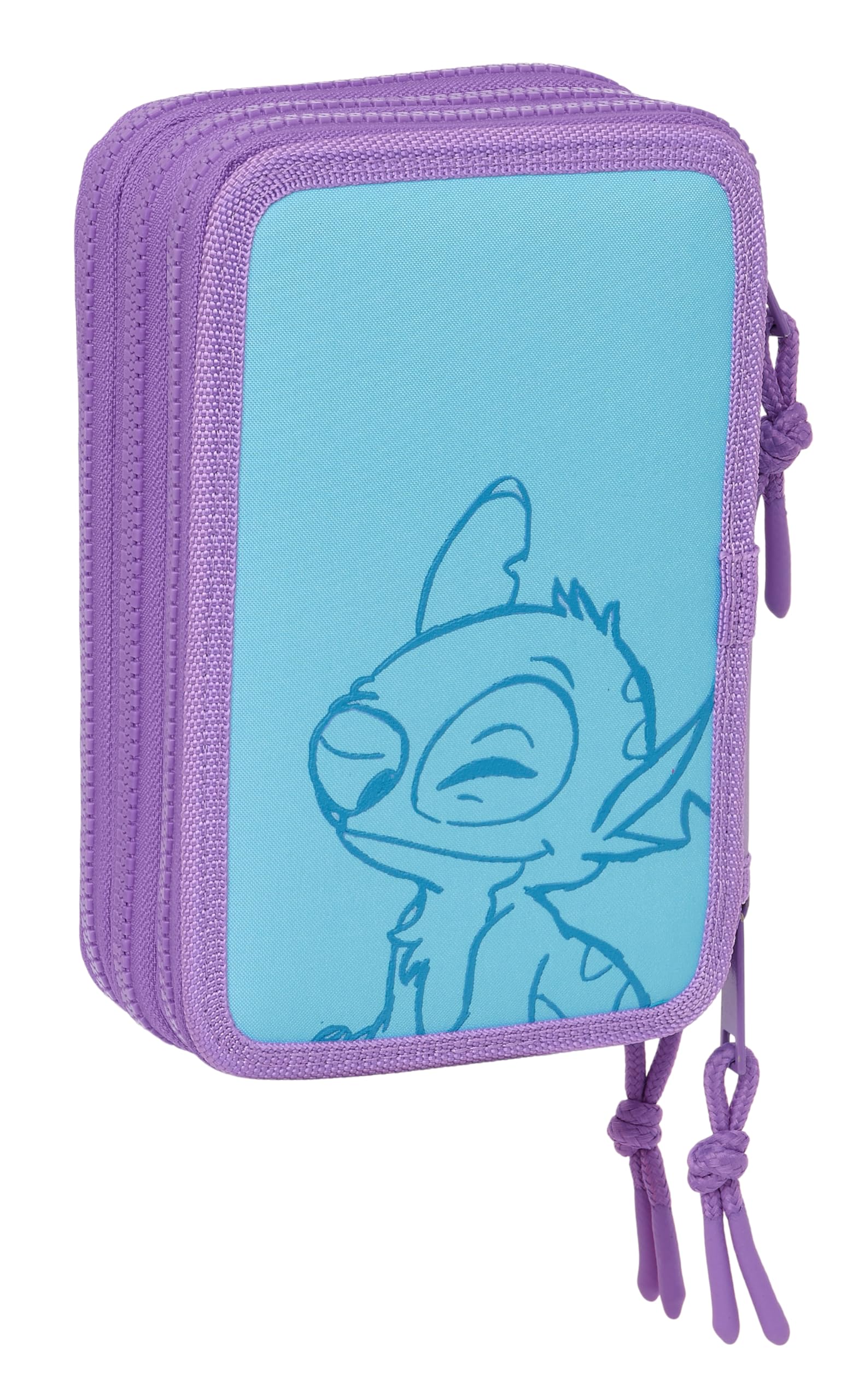 Stitch Sweet - Estuche Escolar con 36 Útiles Incluidos, Estuche Infantil, Estuche Niño, Ideal para Niños de 5 a 14 Años, Cómodo y Versátil, Calidad y Resistencia, 12.5x5.5x19.5 cm, Color Azul/Lila