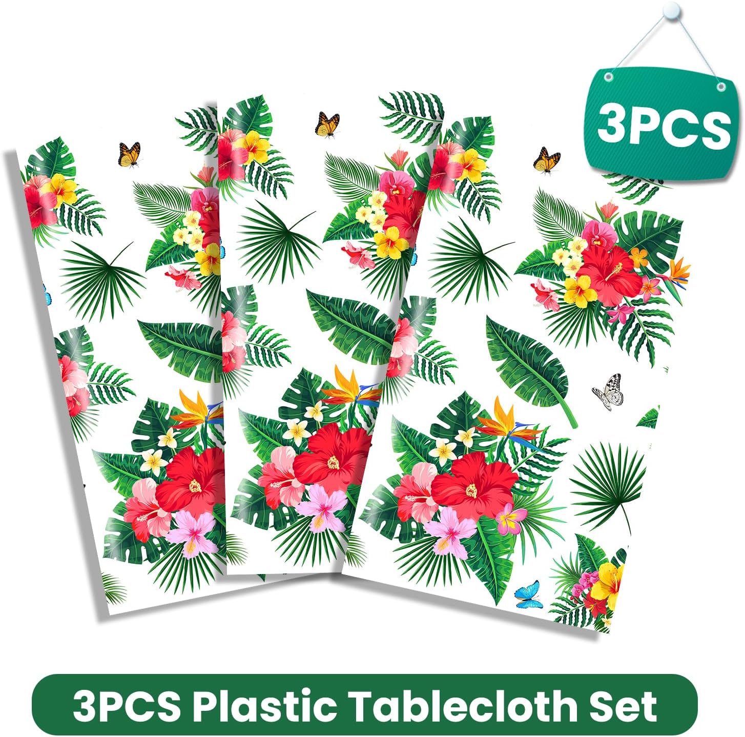 Avezano 3 pcs Hawaiian Table Cloths Summer Luau Table Cloths Plastic 108 x 54 inch Hawaii Palm Leaf Tropical Table Cloth for Summer Aloha BBQ Party Decorations