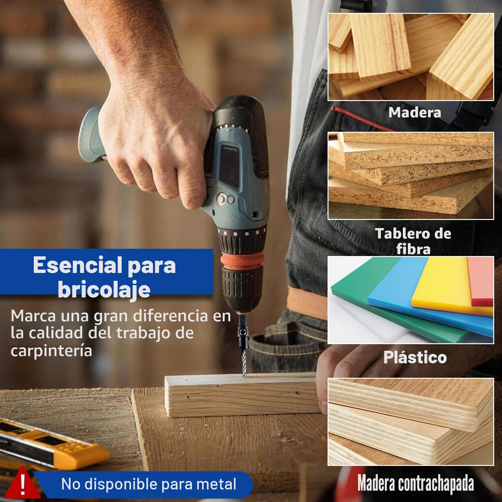 Juego de brocas avellanadas, 5 piezas de cambio rápido de vástago hexagonal ajustable de 1/4 pulgadas - 5 brocas reemplazables gratis con una llave hexagonal para carpintería