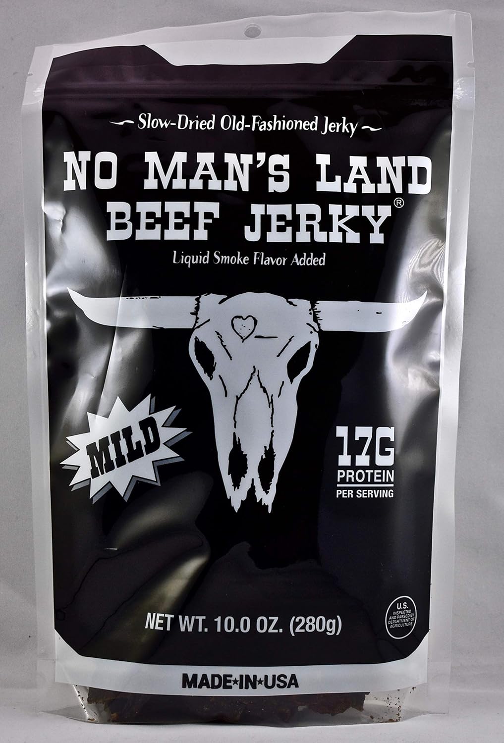 No Mans Land Premium Beef Jerky | 17G High Protein Slow-Dried Beef Snack | Smoked & Seasoned Jerky Strips | HOT 16oz Bag