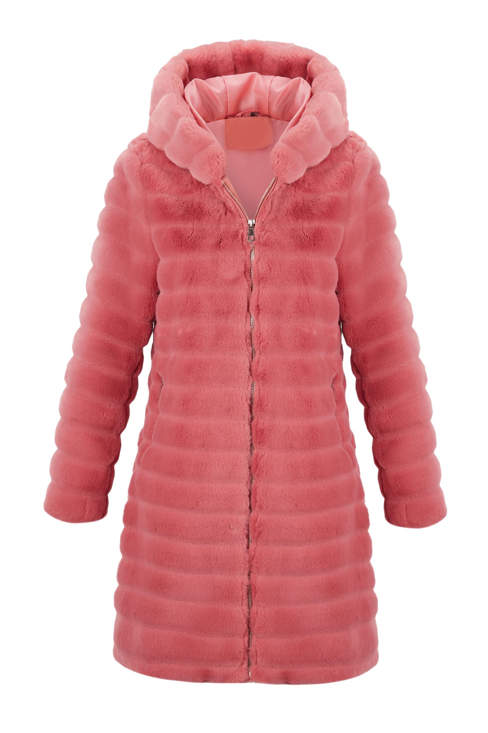 RISISSIDA Women Long Faux Fur Coat Fuzzy Jacket Hooded Spring Autumn Winter Warm Overcoat