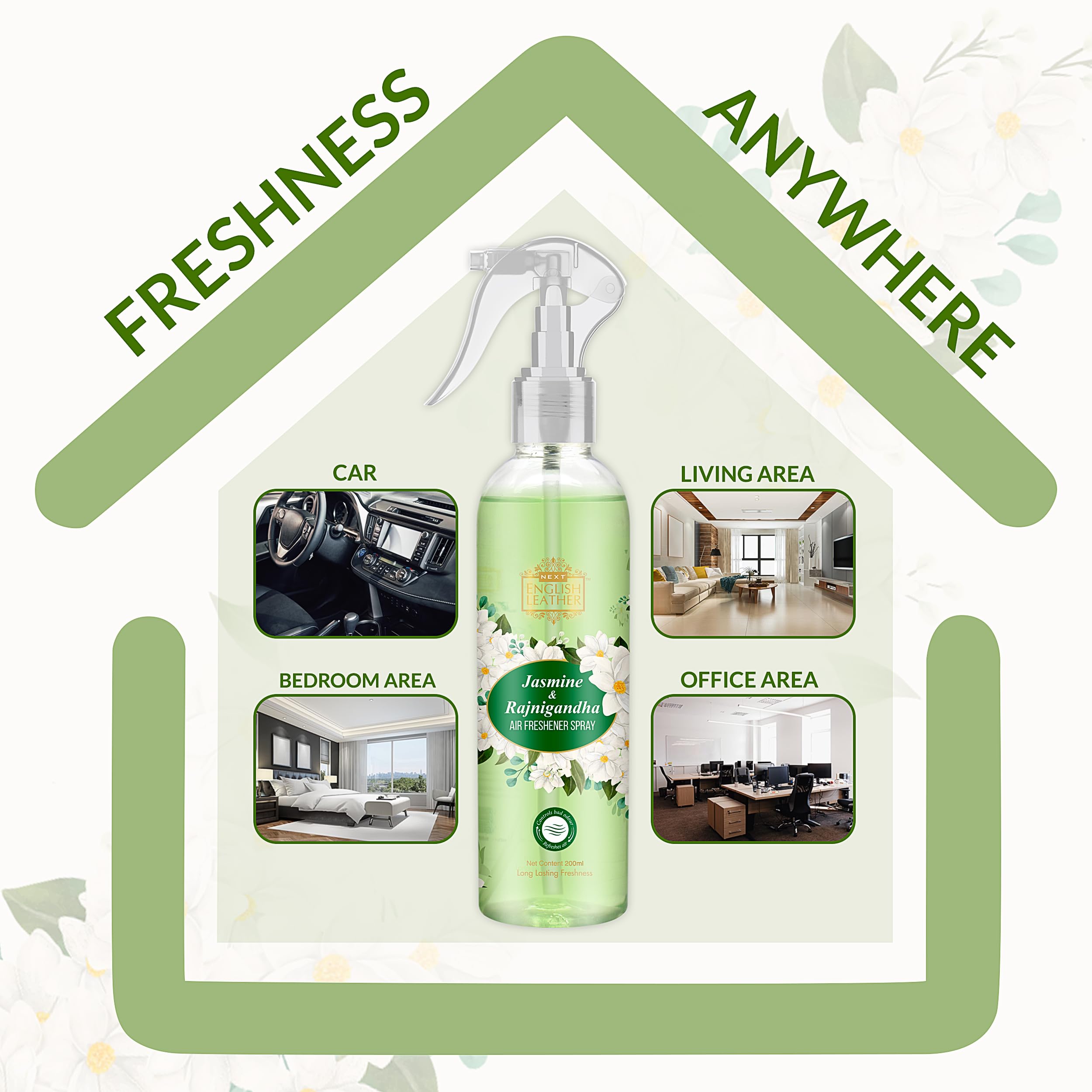 Next Care English Leather Air Freshener Spray Combo Pack – Rose + Jasmine + Lavender (200 ml Each) | Long Lasting Room Freshener | Gas-Free Deodorizer for Home, Car & Office | 3 Fragrances Set 3