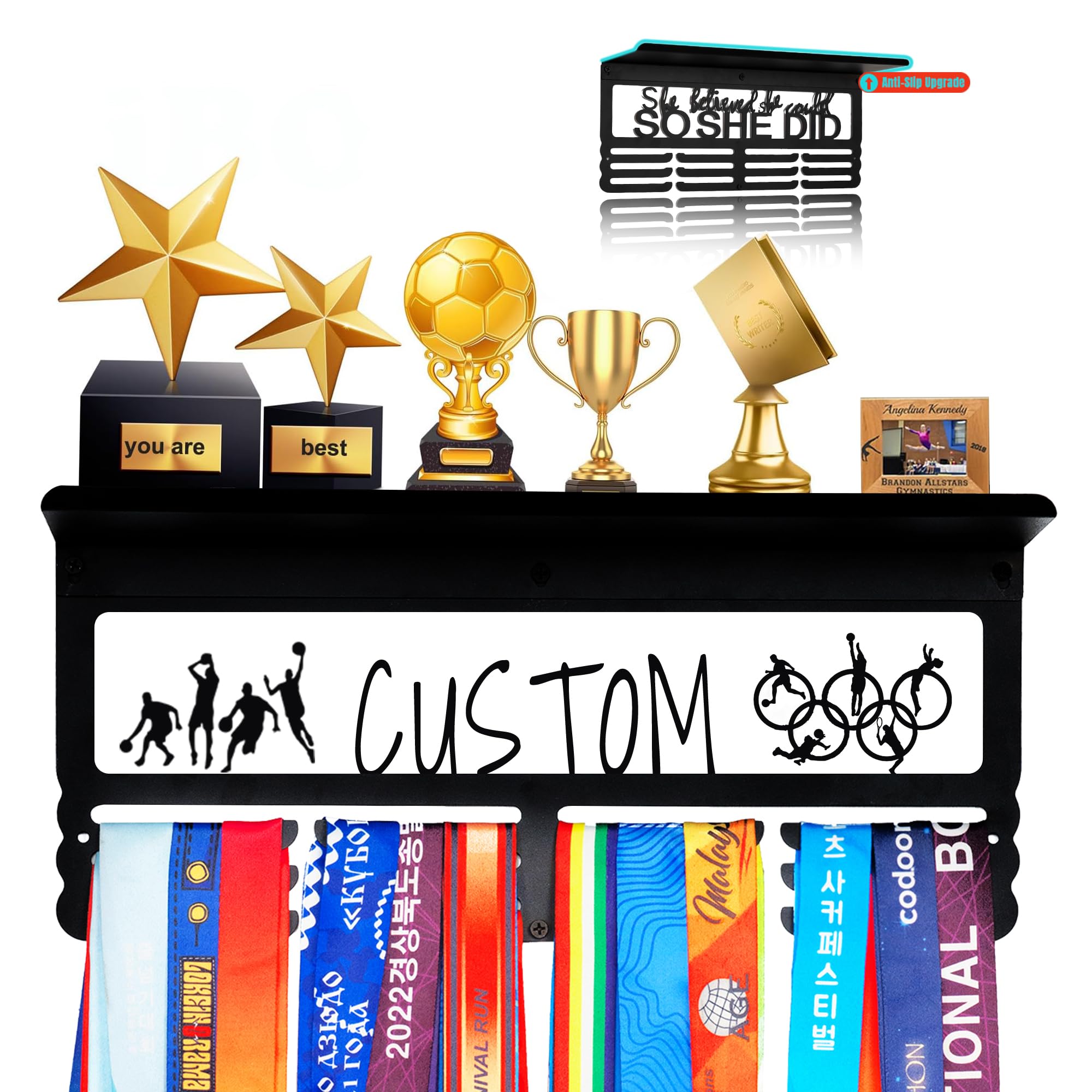 Personalized Medal Display Rack - Custom Metal Medal Hanger for Awards and Trophies | Holds Over 70+ Medals | Easy Install for Sports and Achievement