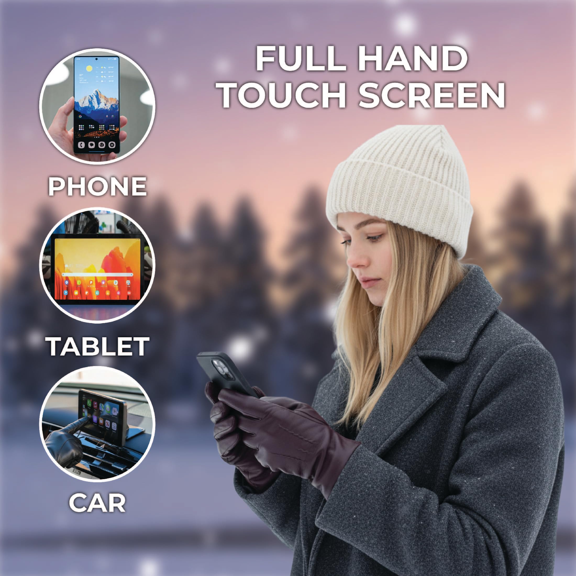 Infinity Leather Italienische Damen Winterhandschuhe aus Leder Wollfutter, Touchscreen Kompatibel, Wasserabweisende Autofahrerhandschuhe, Weiches Leder
