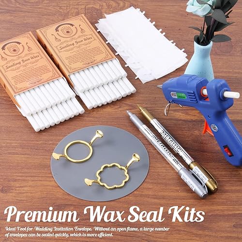 Miniatura 4 de WASOHLING - Juego de 40 varillas de cera de sellado con pistola de pegamento, moldes de sellado de cera, alfombrilla de cera de silicona, bolígrafos