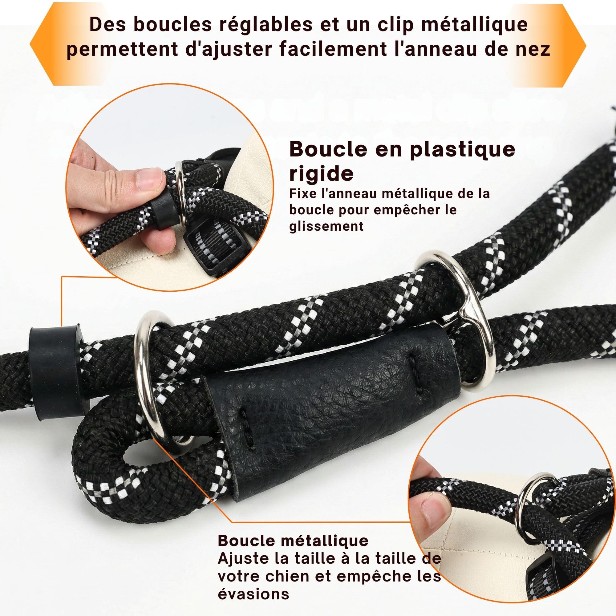 SOLDAY Laisse Anti Traction Chien 2m - Lasso Multiposition pour Toutou Qui Tire Fort - Longe Dressage Réfléchissante Grand & Moyen Canin Noir