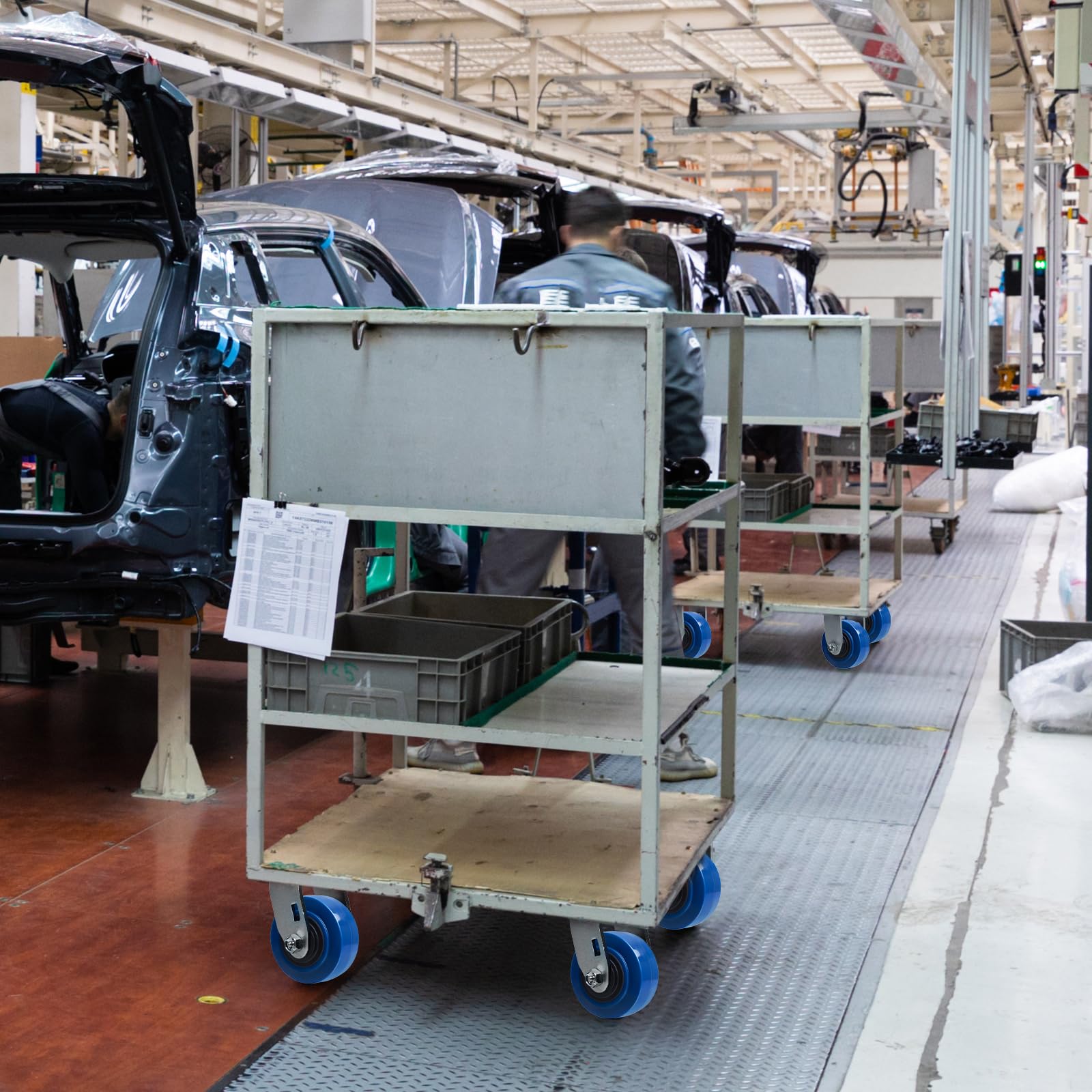 Ruote piroettanti da 12,7 x 5,1 cm, in poliuretano su poliolefina con cuscinetto a rulli, foro da 1,27 cm, resistente, per uso industriale/commerciale, capacità di 362,9 kg, blu