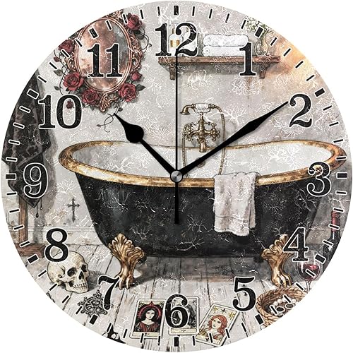 Miniatura 70 de JUNZAN Divertido Adorable Gatito en Bañera Relajándose Relojes Redondos de Baño Relojes para la Pared 10 Pulgadas Reloj de Pared Pequeño Casa de