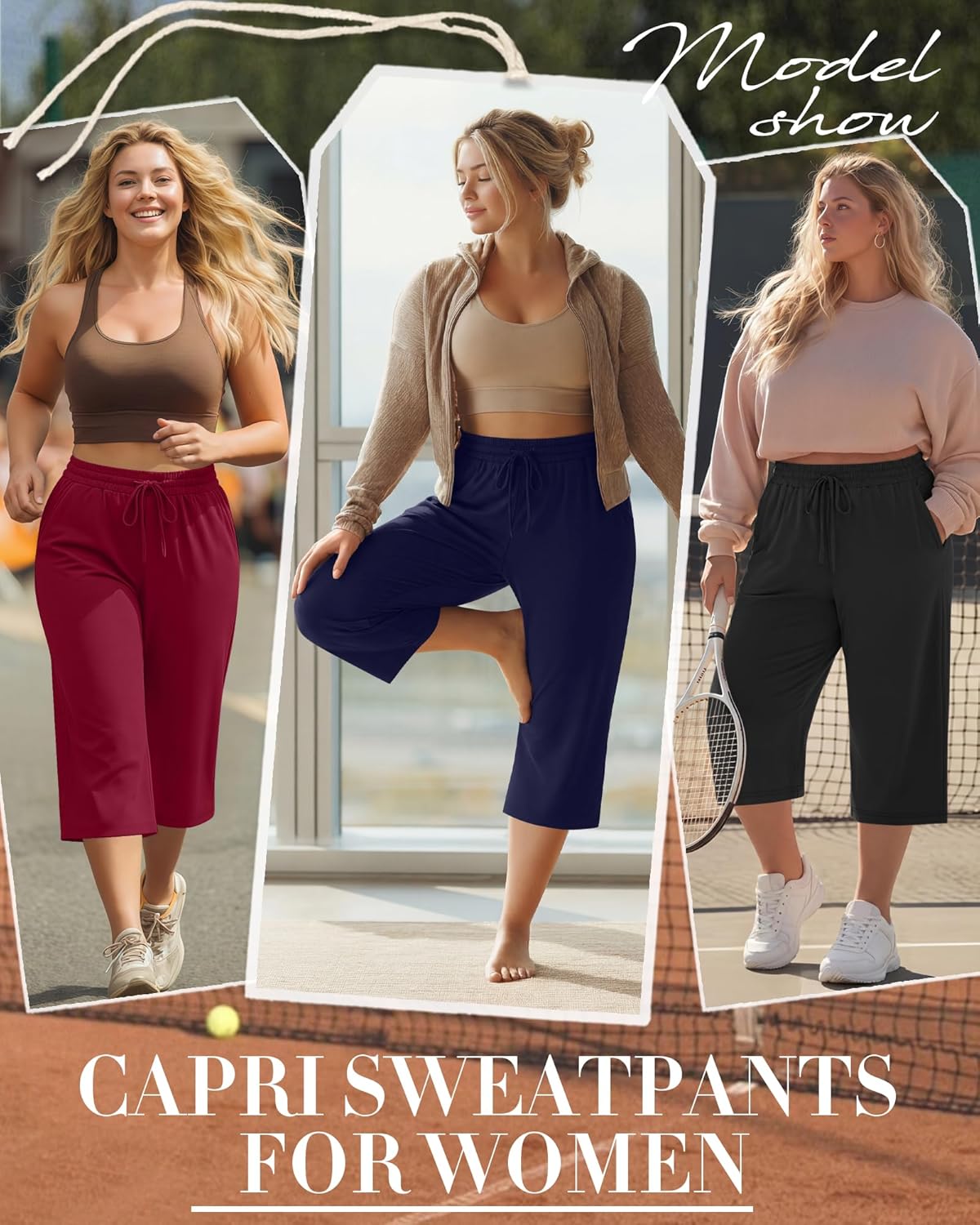 Neer 3 Pack Women's Plus Size Cotton Capris, Stretchy Wide Leg Cropped Pants with Pockets Loose Lounge Pajama Sweatpants - Image 2