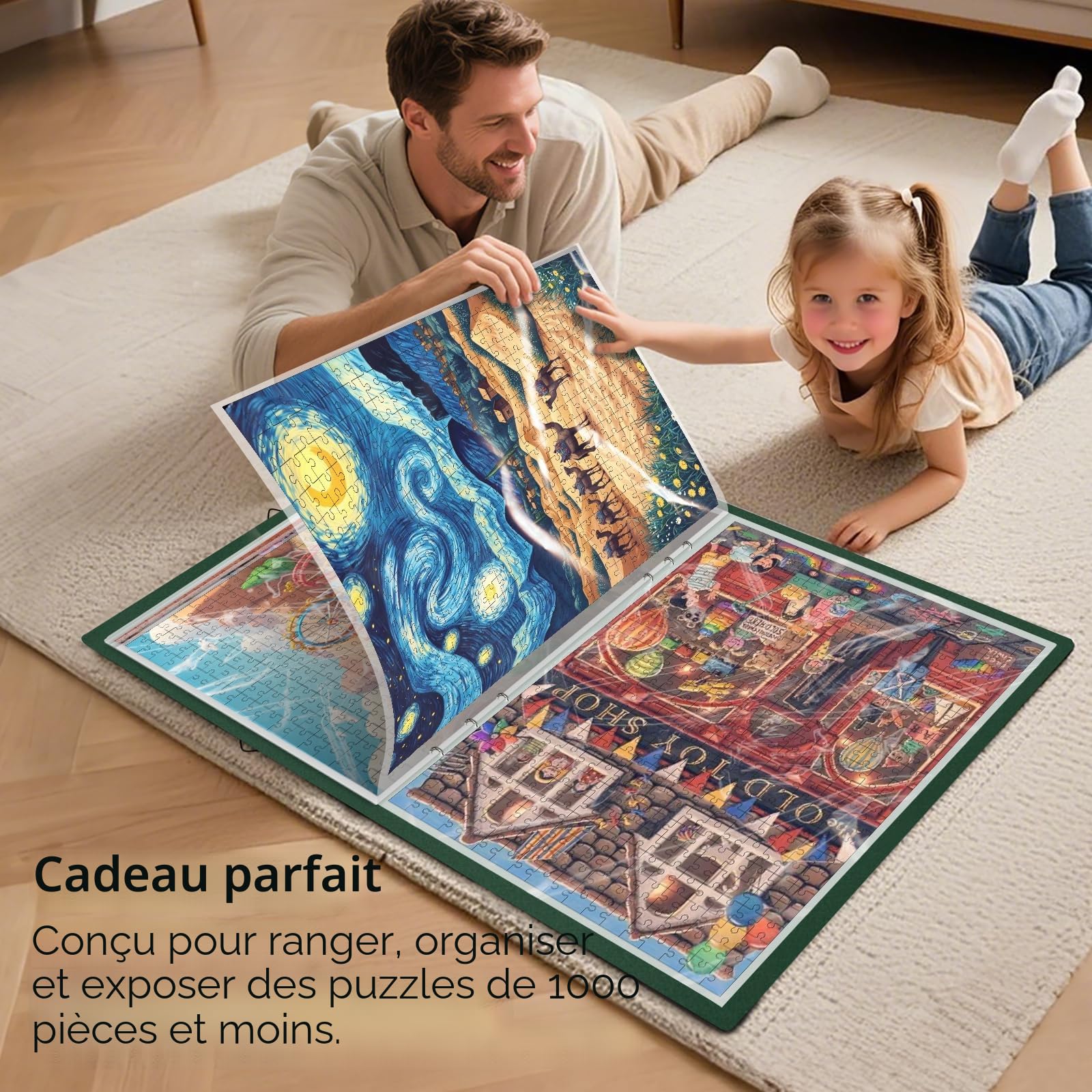 Classeur Puzzle 1000 Pieces avec 25 Poches, Rangement Puzzle Portable de Grande Capacité, Accessoires pour Puzzles de Stockage, Poussière et Protecteurs