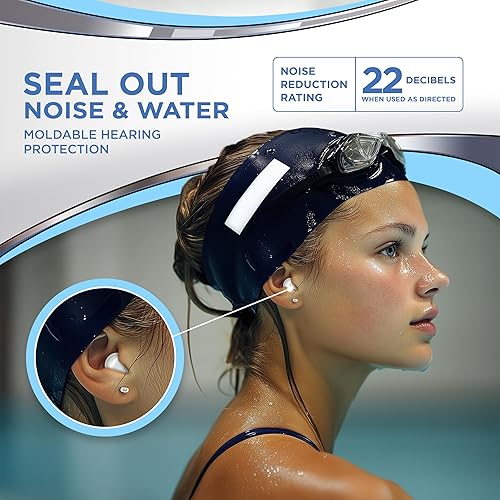 Miniatura 3 de HEAROS Tapones para los oídos de natación impermeables de silicona moldeable, NRR 22, 8 pares
