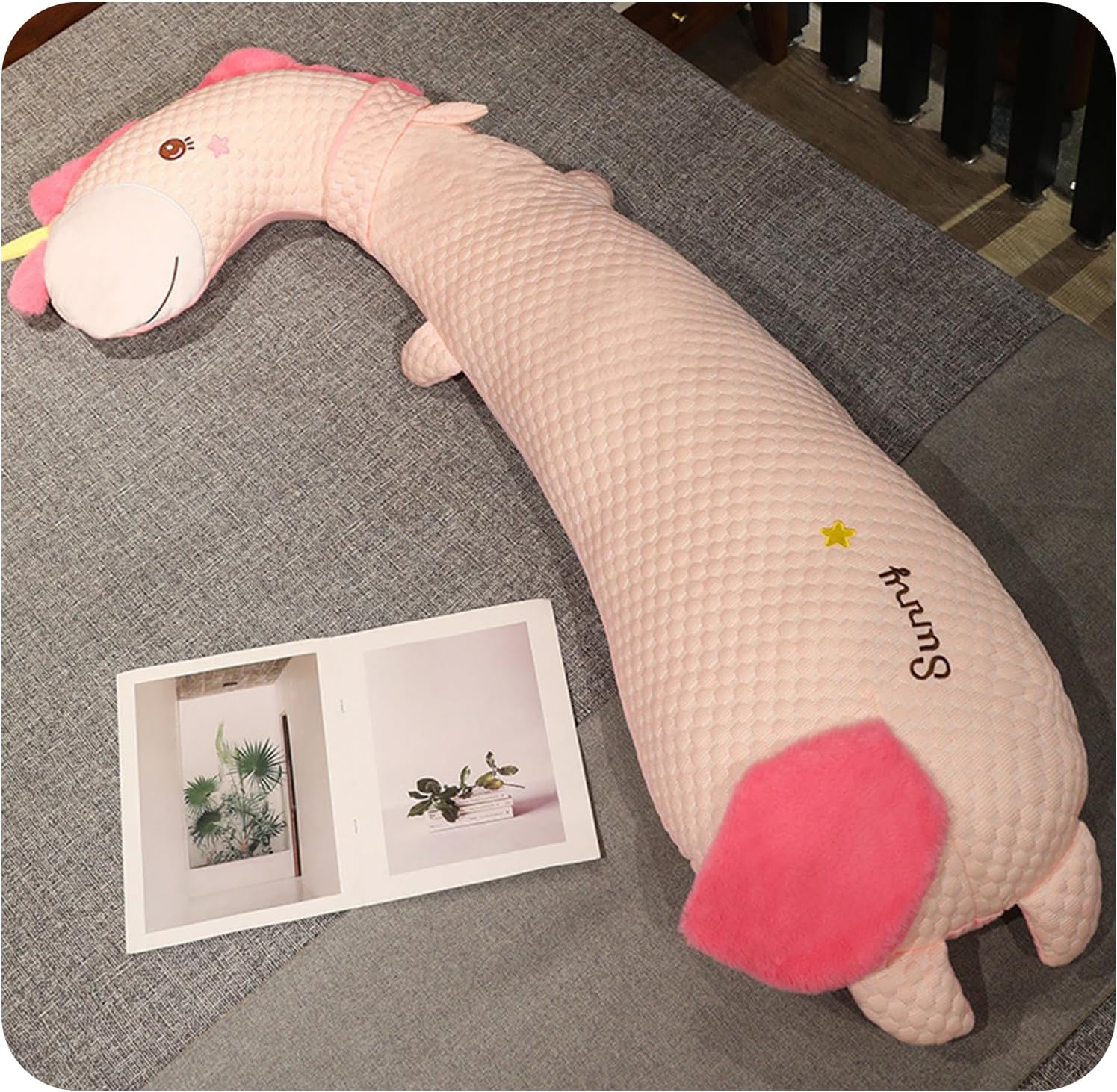 Long Body Pillow Adult Side Sleeper with Removable Cover, Cute Horned-Animal Shaped Leg Spacer for Hip Knee Relief, Bed Rest Reading Pillow Headrest for Dorm Room (Cool & Cozy, 51in)