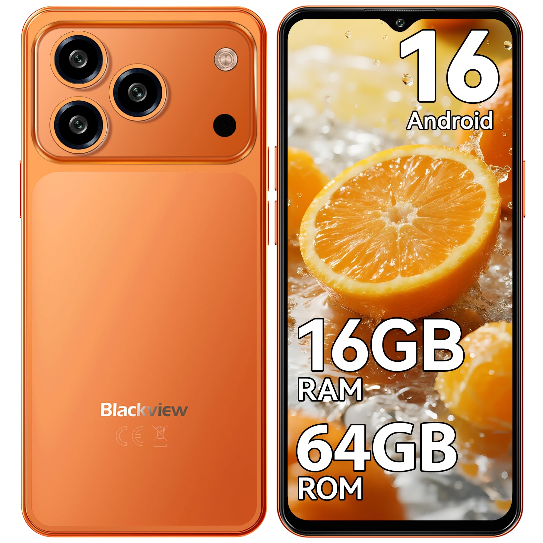 Blackview Wave 7C Smartphone Pas Cher Android 16 (2026), 16Go+64Go, Orange