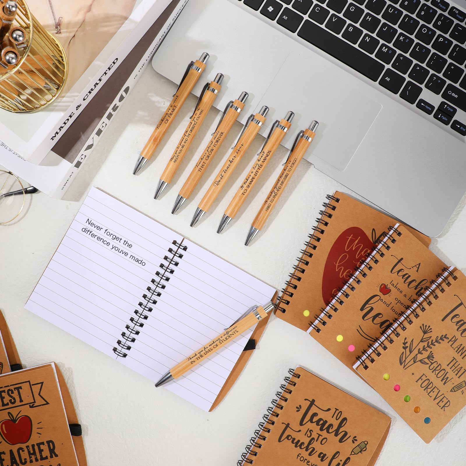 Promotional A5 Customized Kraft Cover Spiral Notebook With Ball Pen Sticky Notes