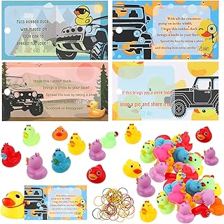 220 Packs Duck Card Printed Car Duck Cards Funny Ducking Card Tags Multicolor Rubber Ducks Mini Bath Ducks Ducky Float Ducks Set with 20 Rubber Ducks 200 Pieces Rubber Bands for Sharing (Cute Style)
