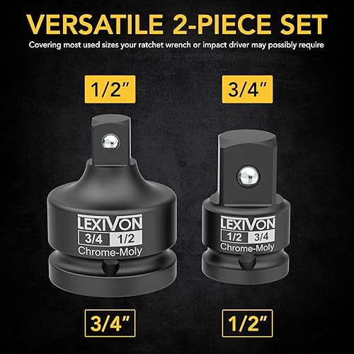 Vista 9 de LEXIVON - Juego de 4 adaptadores y reductores de impacto (1/4" - 3/8" - 1/2" - 1/2", acero de aleación de molibdeno cromado (LX-112)