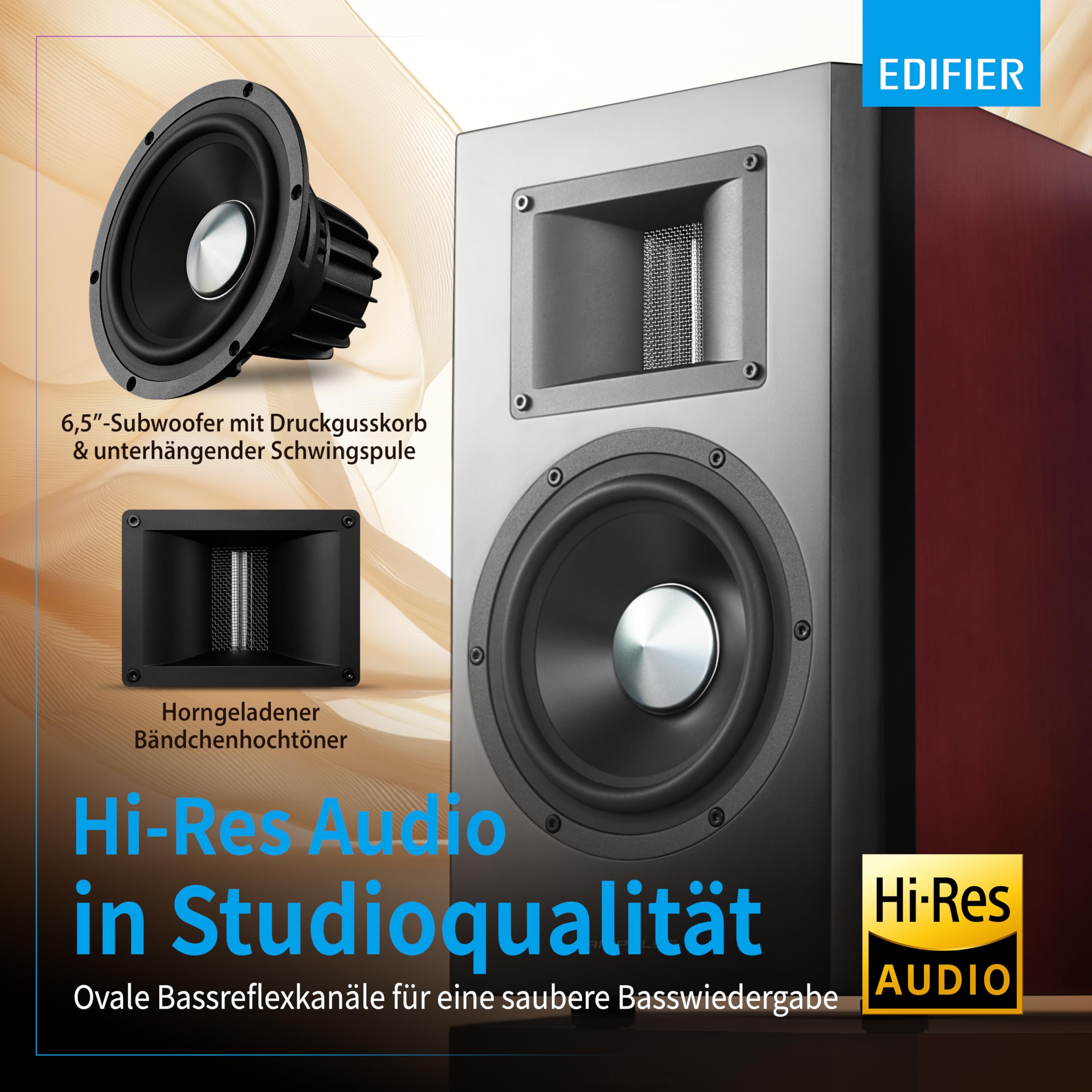 EDIFIER AIRPULSE A300 - 2.0 Studiomonitore (160W) mit Bluetooth V5.0 (aptX), Bändchen-Hornhochtöner für präzise und klarste Höhen, vielseitige Anschlussmöglichkeiten, inkl. Fernbedienung