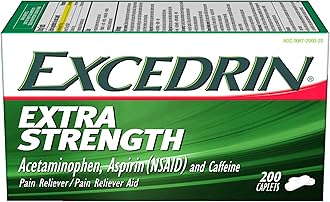 Extra Strength Pain Relief Caplets for Headache Relief, Acetaminophen 250mg, Aspirin 250mg, Caffeine 65mg, Pain Reliever, 200 Count