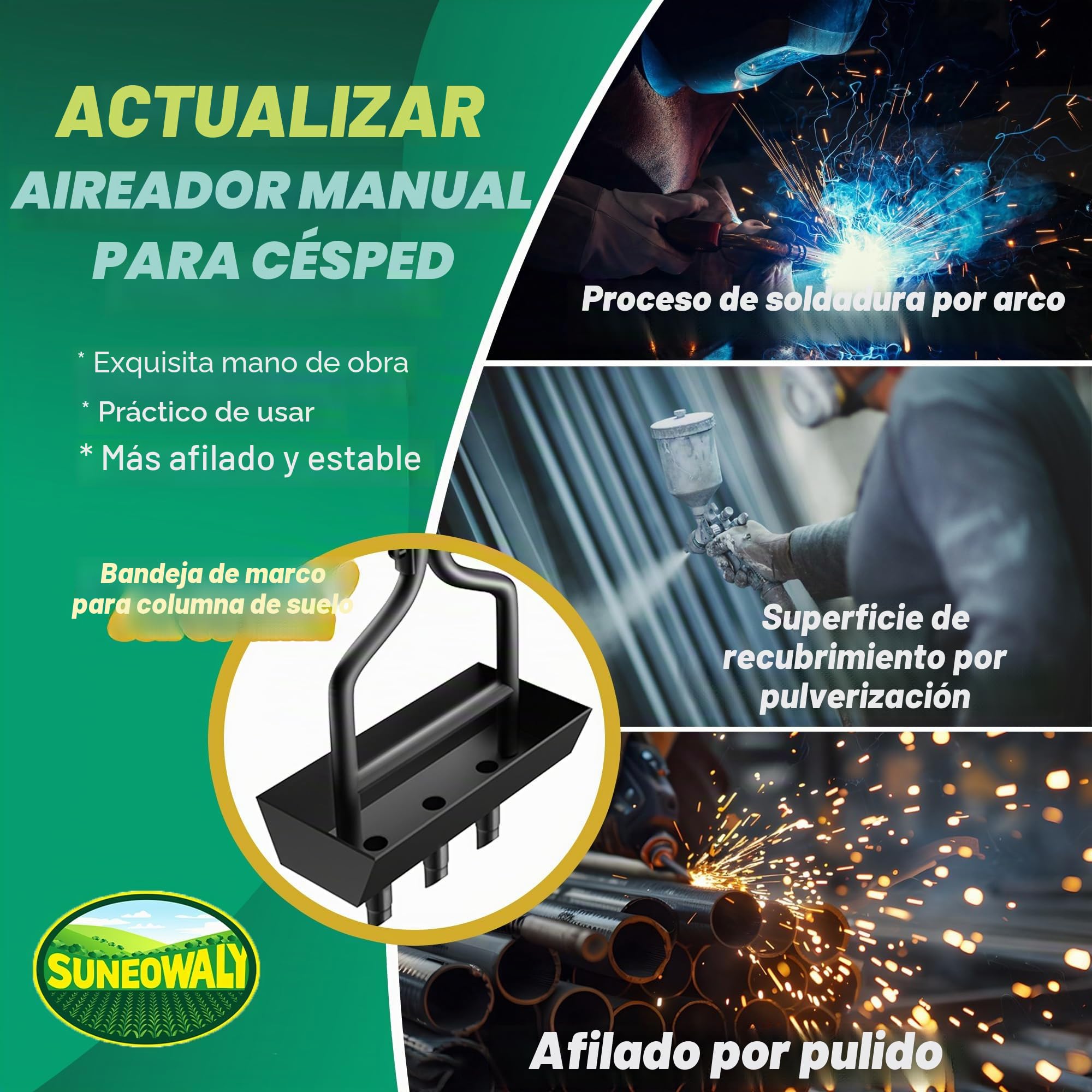 Aireador Césped, Escarificador Cesped Manual Aireador de Césped Jardinería Compactados 3 Dientes Herramienta Aireador de Núcleo Céspe con Caja de Almacenamiento para Columna de Suelo
