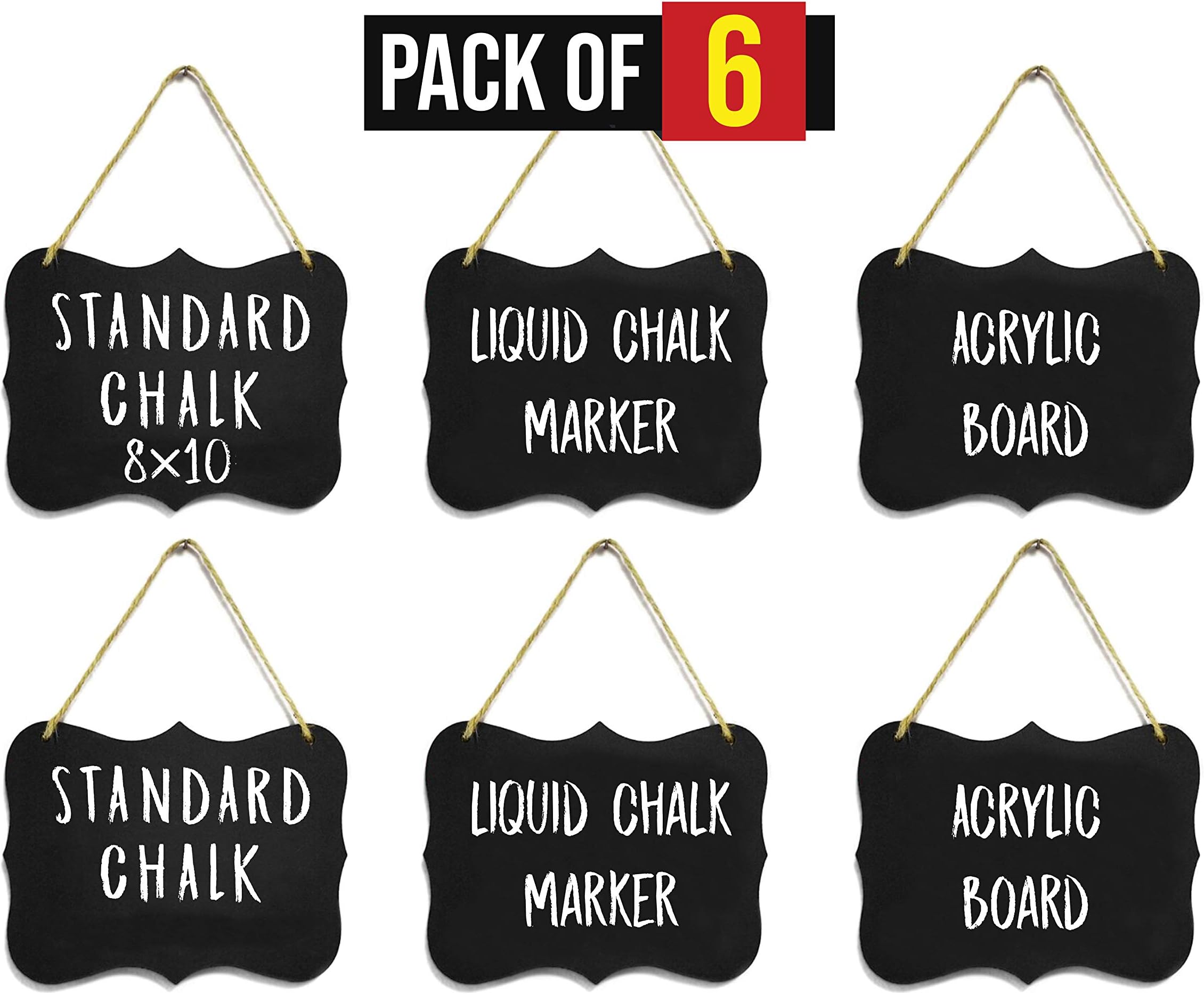 Advanced Group Corp.Large Hanging Chalk Board Sign 8x10 | Acrylic | Double Sided for Standard Chalk & Other Side for Liquid Chalk Marker Erasable-for Wedding, Wall Decor, Kitchen Pantry, Menus, (6)