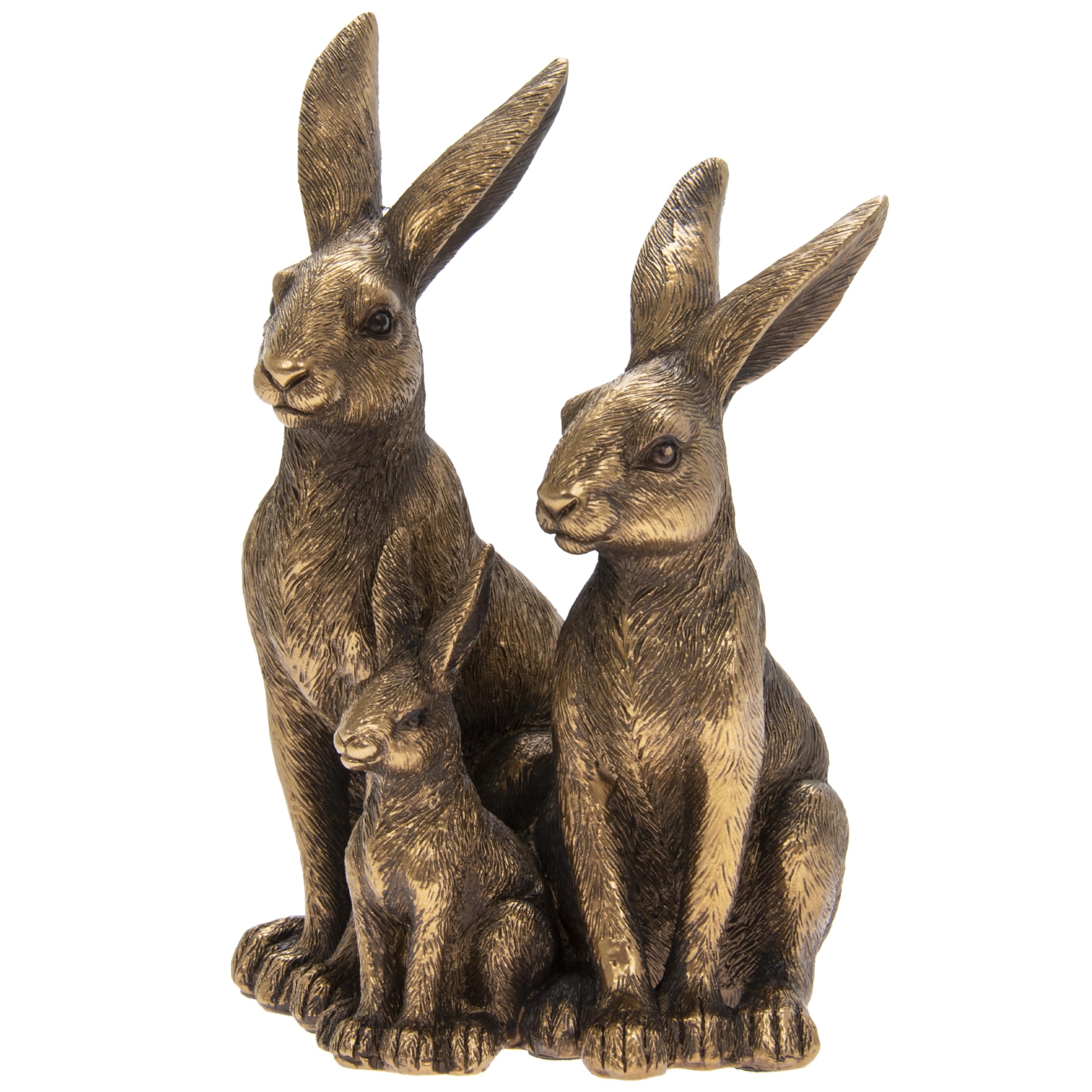 LEONARDO Reflections Bronze Sitting Hare Family, two adult hares with Baby in a single ornament, lovely Hare or wildlife lover gift