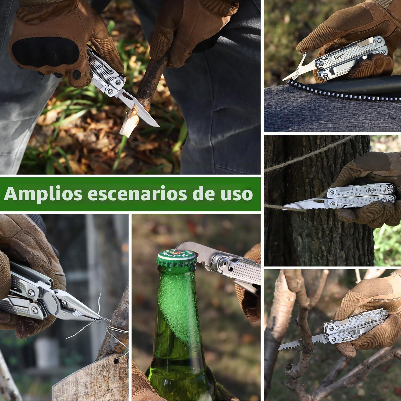 SHALL Herramienta multiusos, alicates multiherramienta 18 en 1 con punta de destornillador y enchufe universal, adecuados para acampar, pescar, sobrevivir en la naturaleza y cazar.