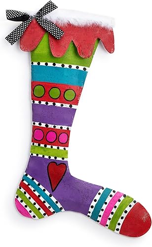 DEMDACO Colorful Stripes and Dots Christmas Stocking - Letrero de aluminio para colgar puertas de 30 x 21 pulgadas