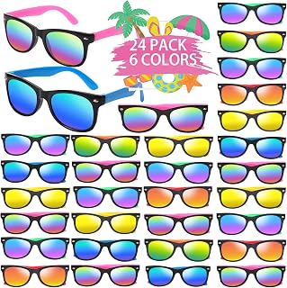 Kids Sunglasses Bulk Party Favors for Kids 4-8-12 24 Pack 80s Style Neon Sunglasses with UV400 Protection Goodie Bag Stuffers Pool Party Favors Decorations end of Year Student Gifts for Boys and Girls
