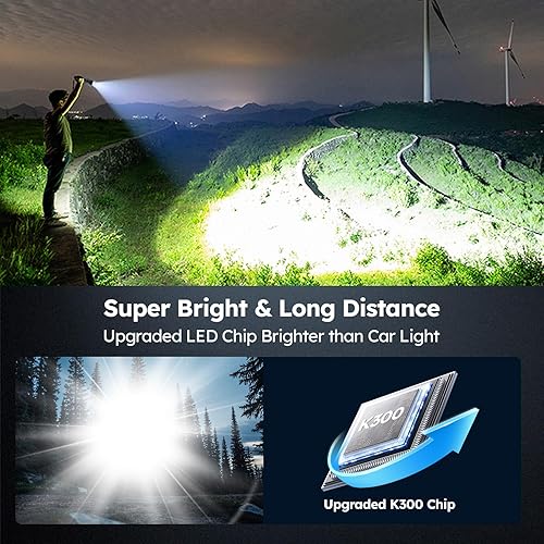 Miniatura 2 de THY TRY Linterna LED recargable, paquete de 2, 90000 linternas de mano superbrillantes de alto lúmenes, 5 modos y enfoque ajustable, linterna de