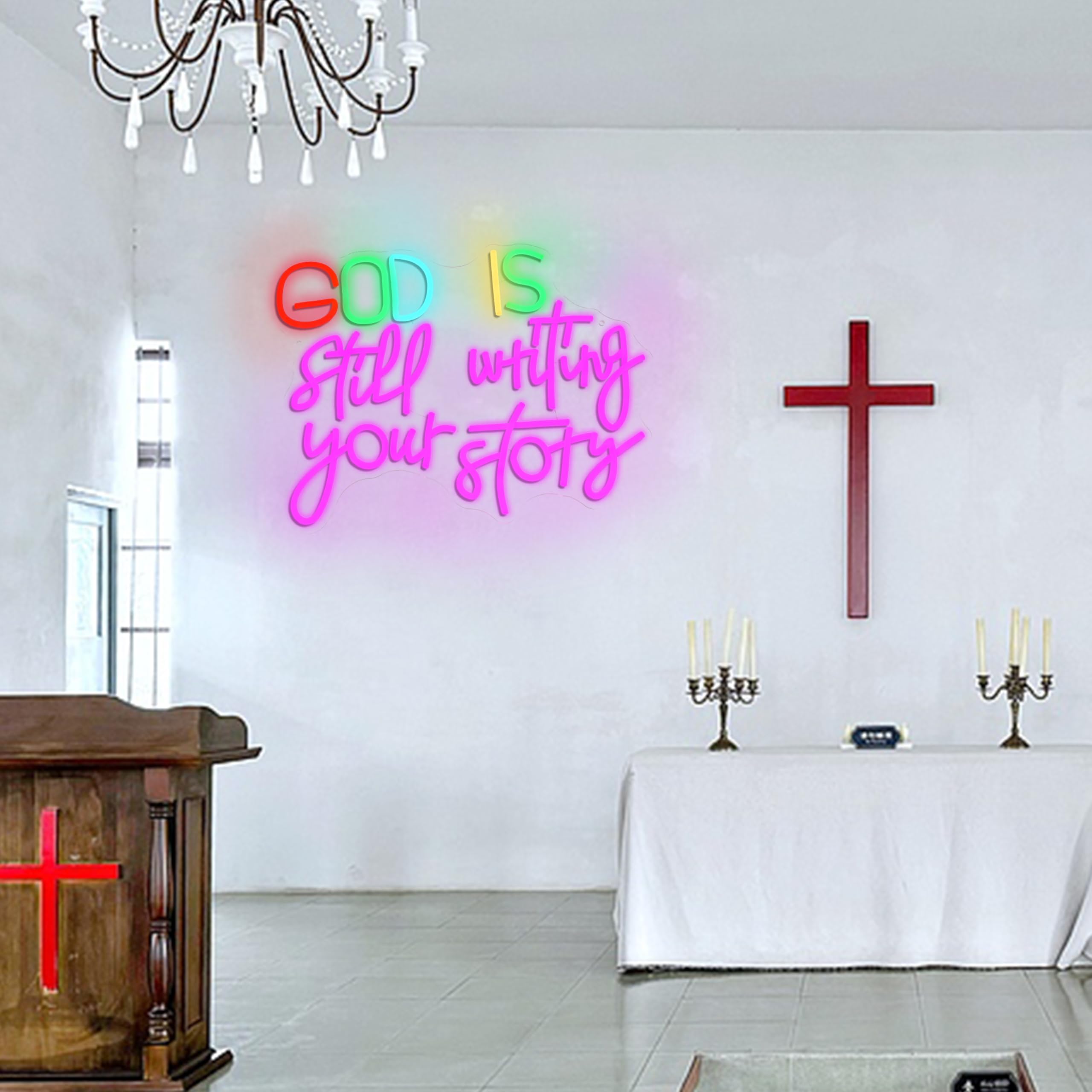 LISIGNVE Insegna al neon con scritta in lingua inglese "God Is Still Writing Your Story" alimentata tramite USB, decorazione da parete, dimmerabile, luce al neon a LED, per chiesa, camera da letto