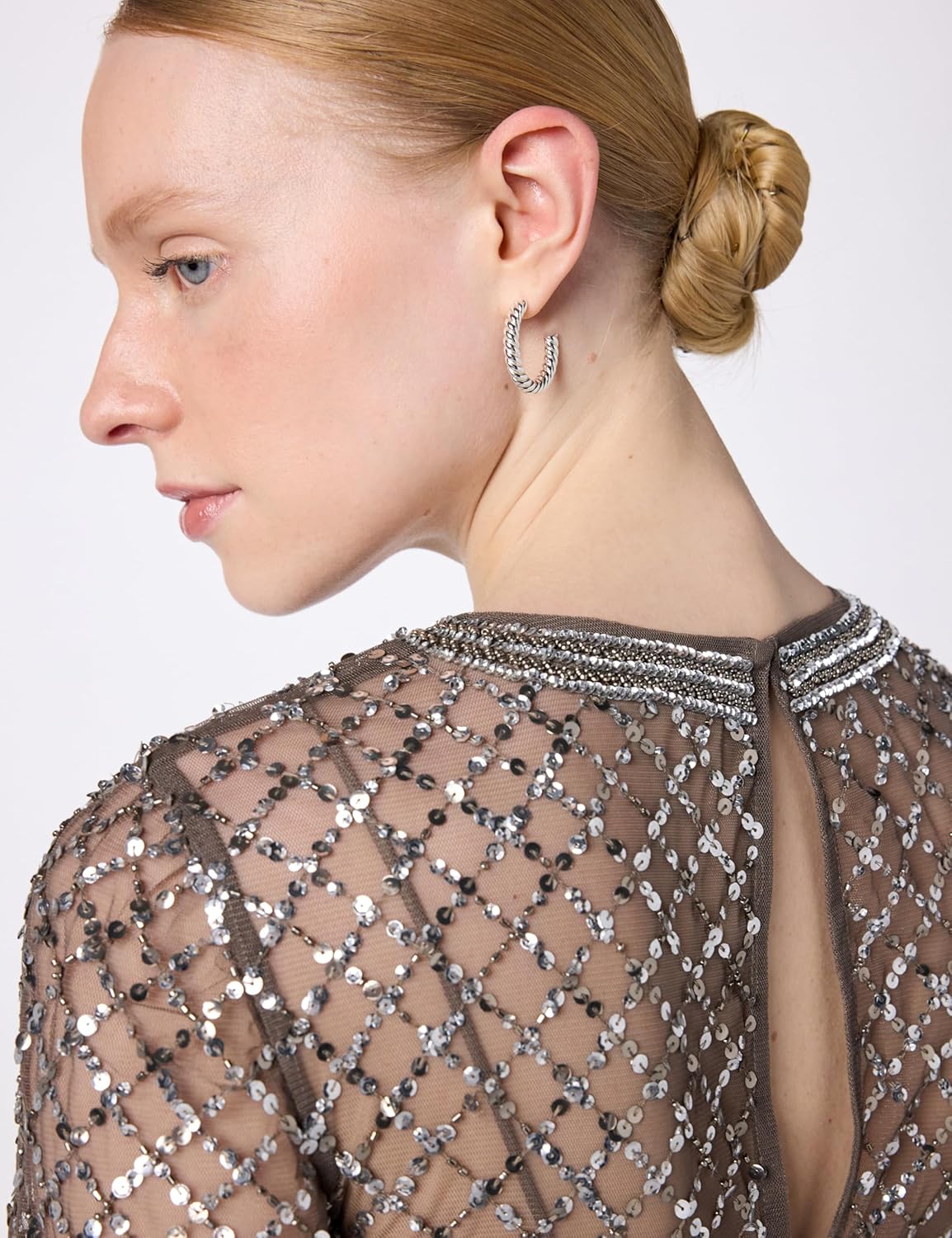 Adrianna Papell Womens Short-Sleeve Grid Beaded Gown - Image 5