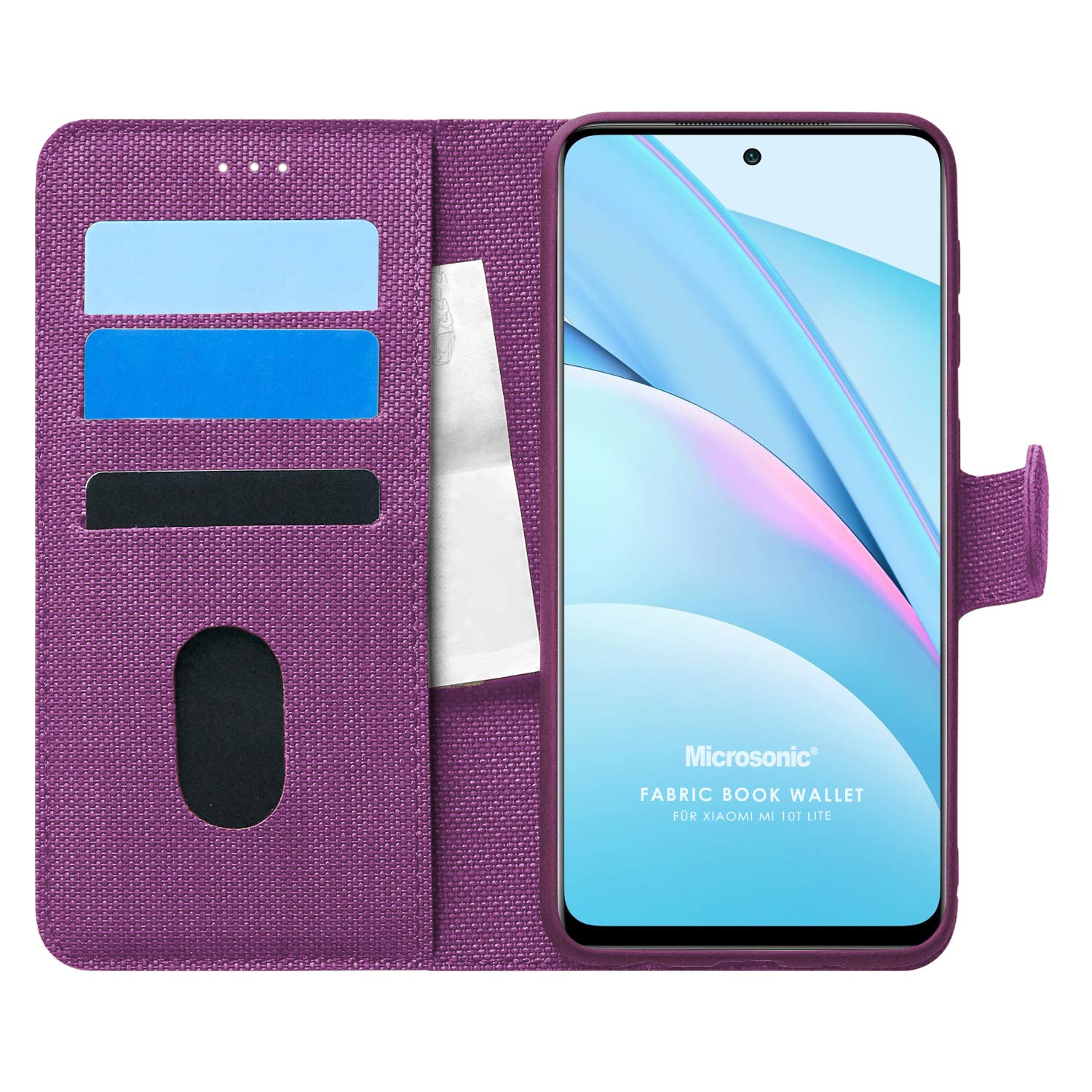 Microsonic Xiaomi Mi 10T Lite için Kılıf Fabric Book Wallet Mor [Mi 10T Lite ile Uyumlu Kılıf - Mor]